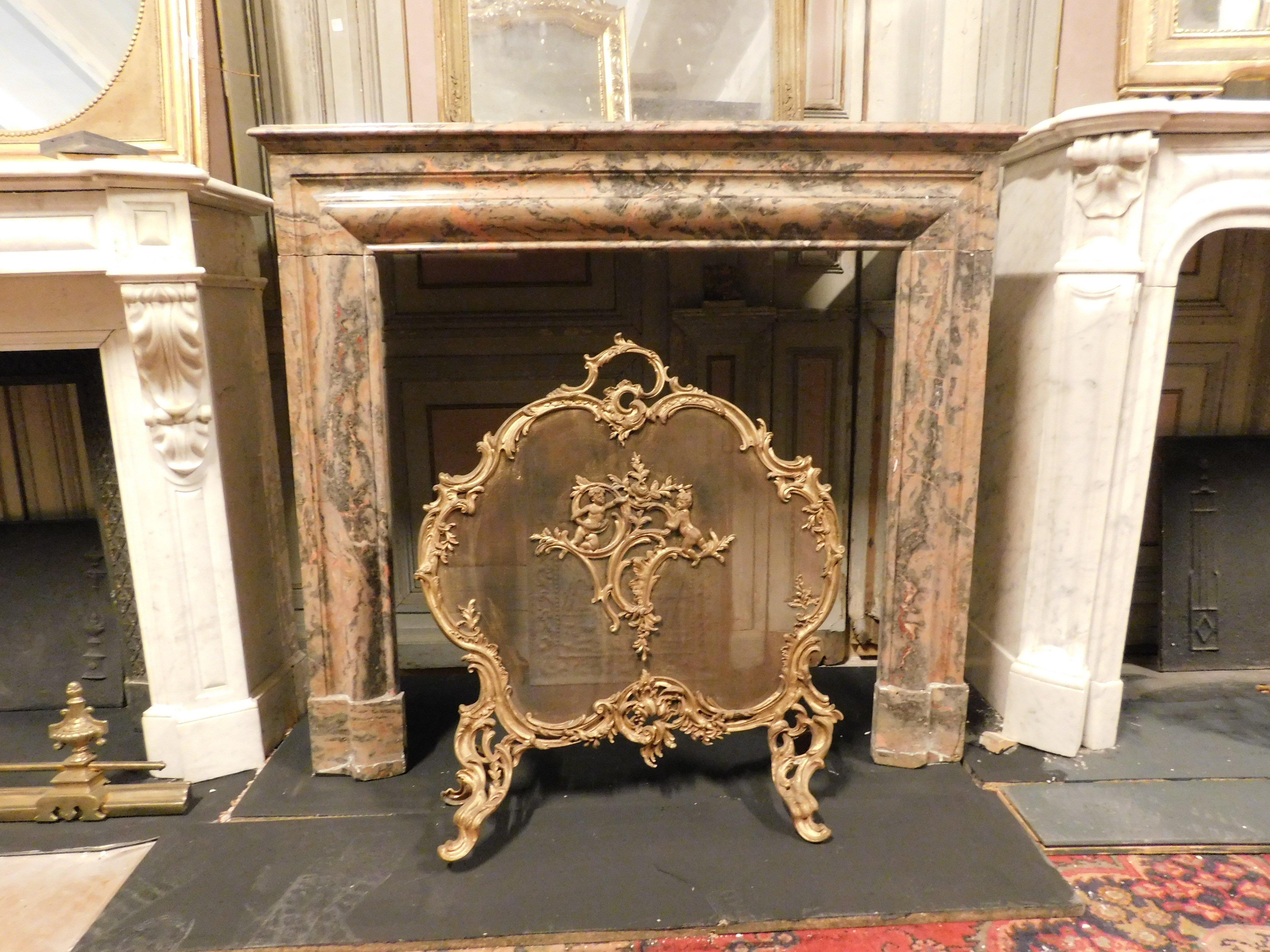 Italian Pink marble mantle fireplace, simple geometric shape, Italy For Sale