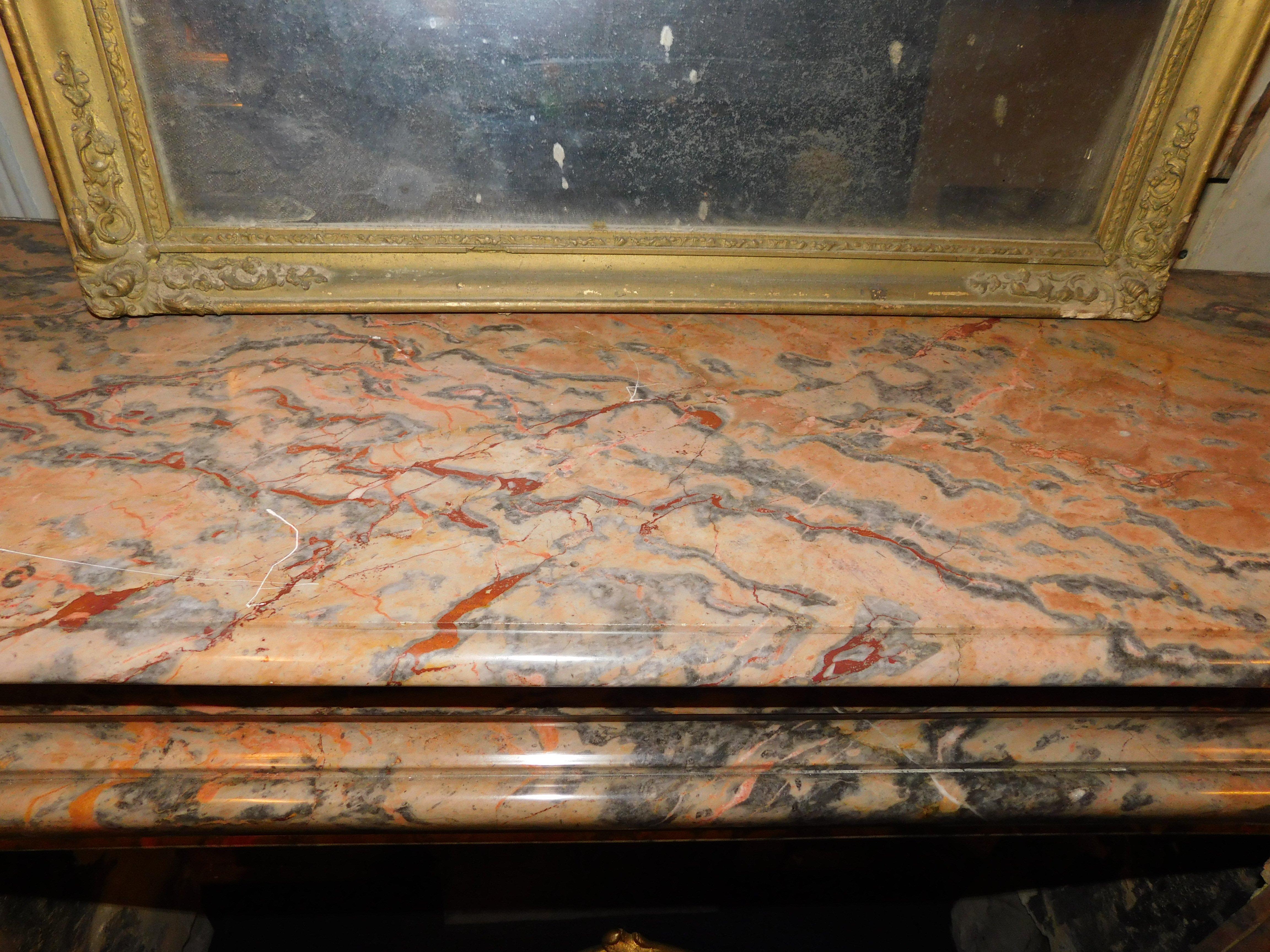 Marble Pink marble mantle fireplace, simple geometric shape, Italy For Sale