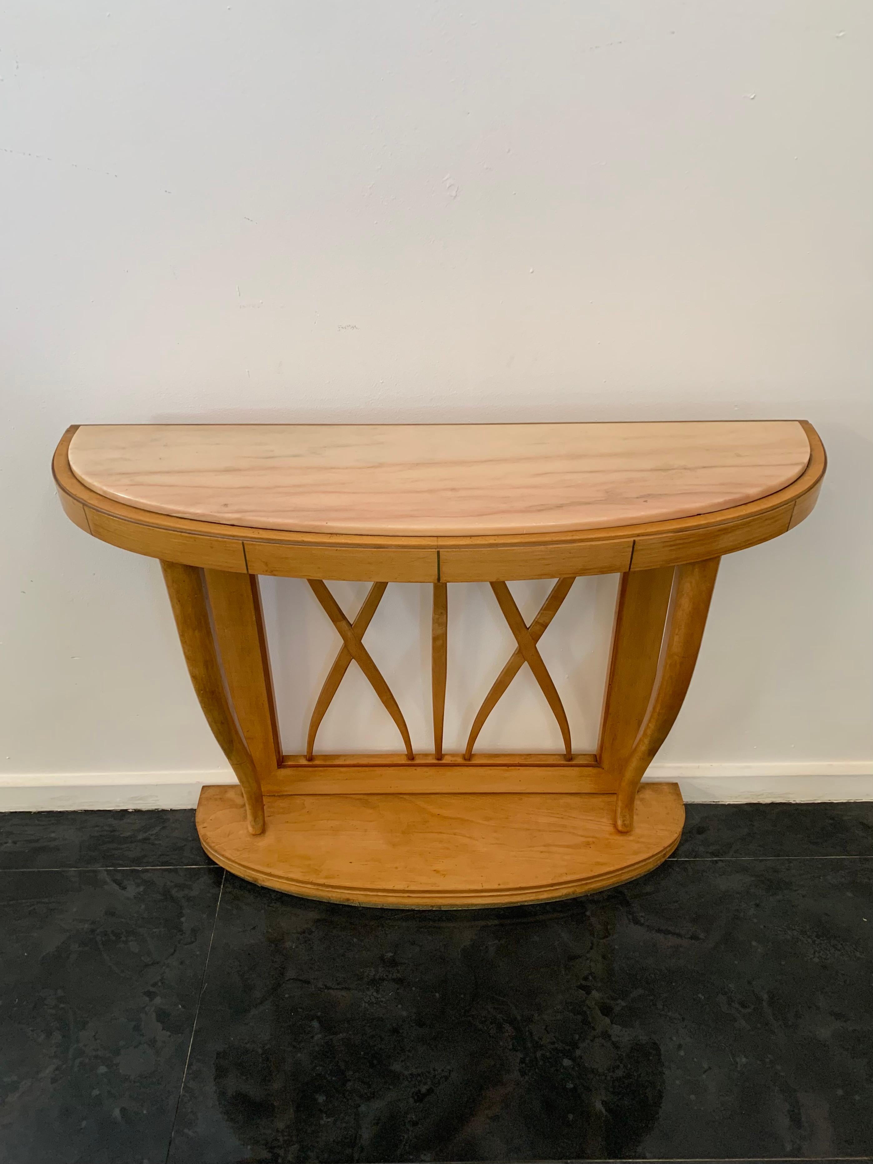 Mid-Century Modern Pink Marble & Maple Console attributed to Paolo Buffa, 1940s