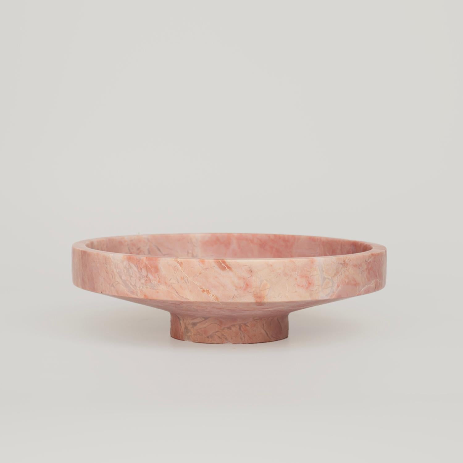 Hand-Carved Pink Marble Narrow Bowl For Sale