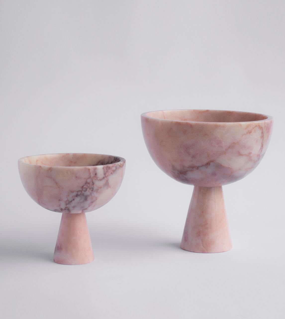 Modern Pink Marble Pedestal Bowl Large For Sale