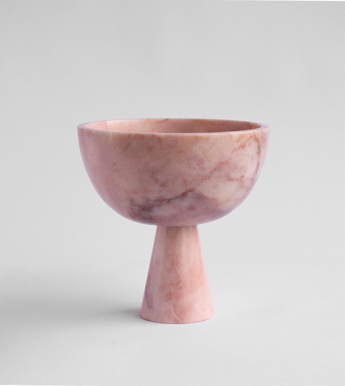 Hand-Crafted Pink Marble Pedestal Bowl Medium For Sale