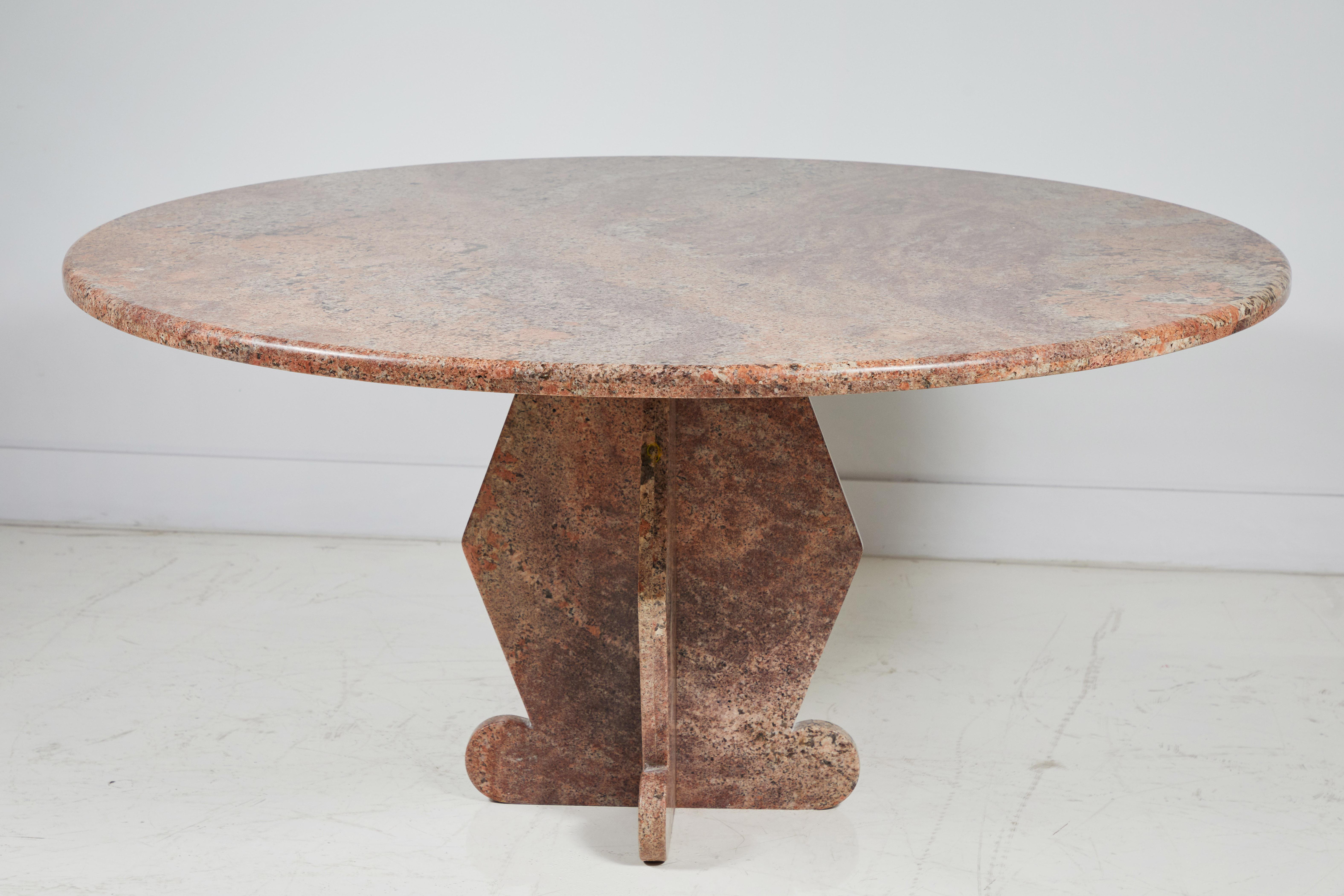 Pink Marble Round Dining Table With Unique Geometric Base At 1stdibs