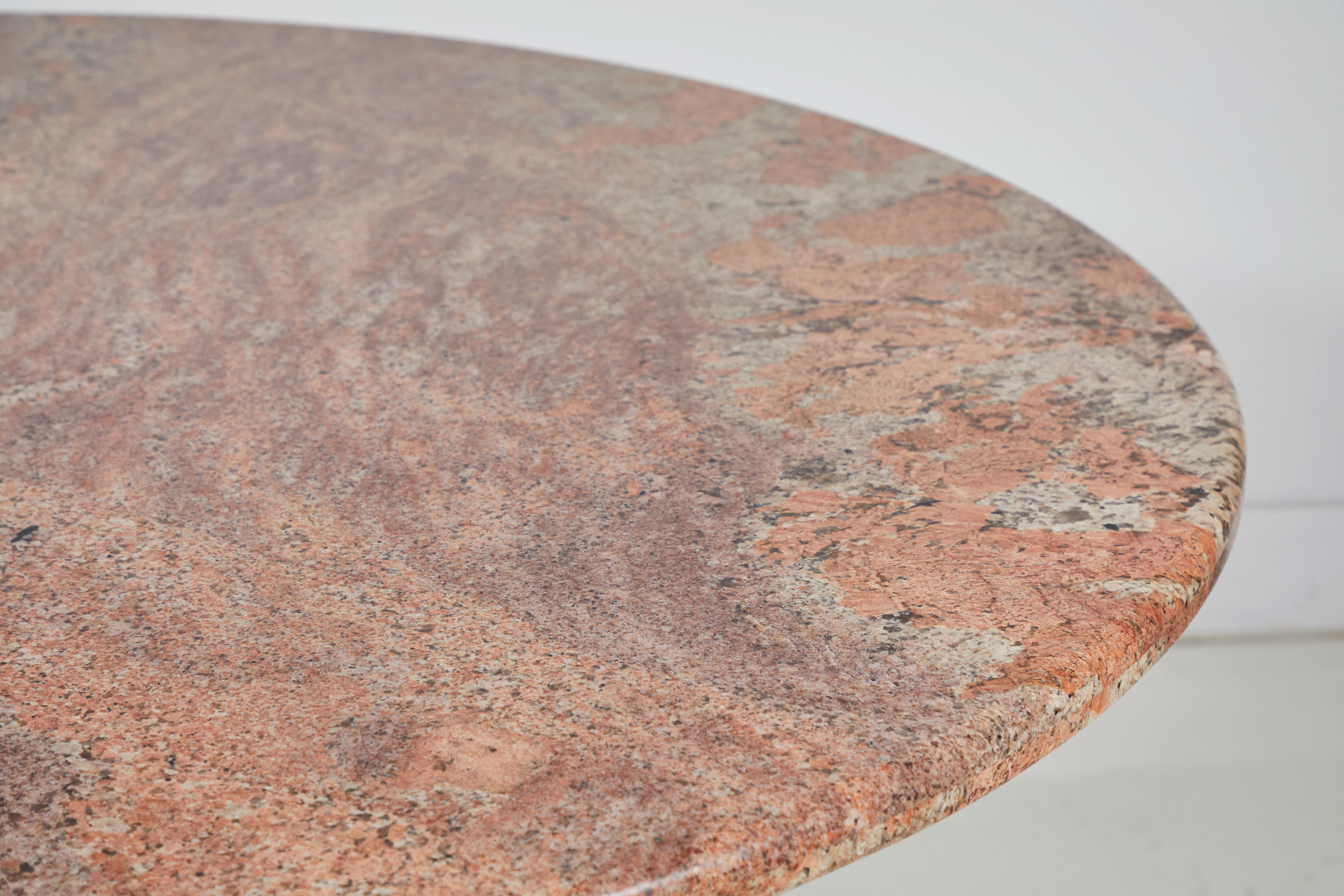 Pink Marble Round Dining Table with Unique Geometric Base In Good Condition In Los Angeles, CA