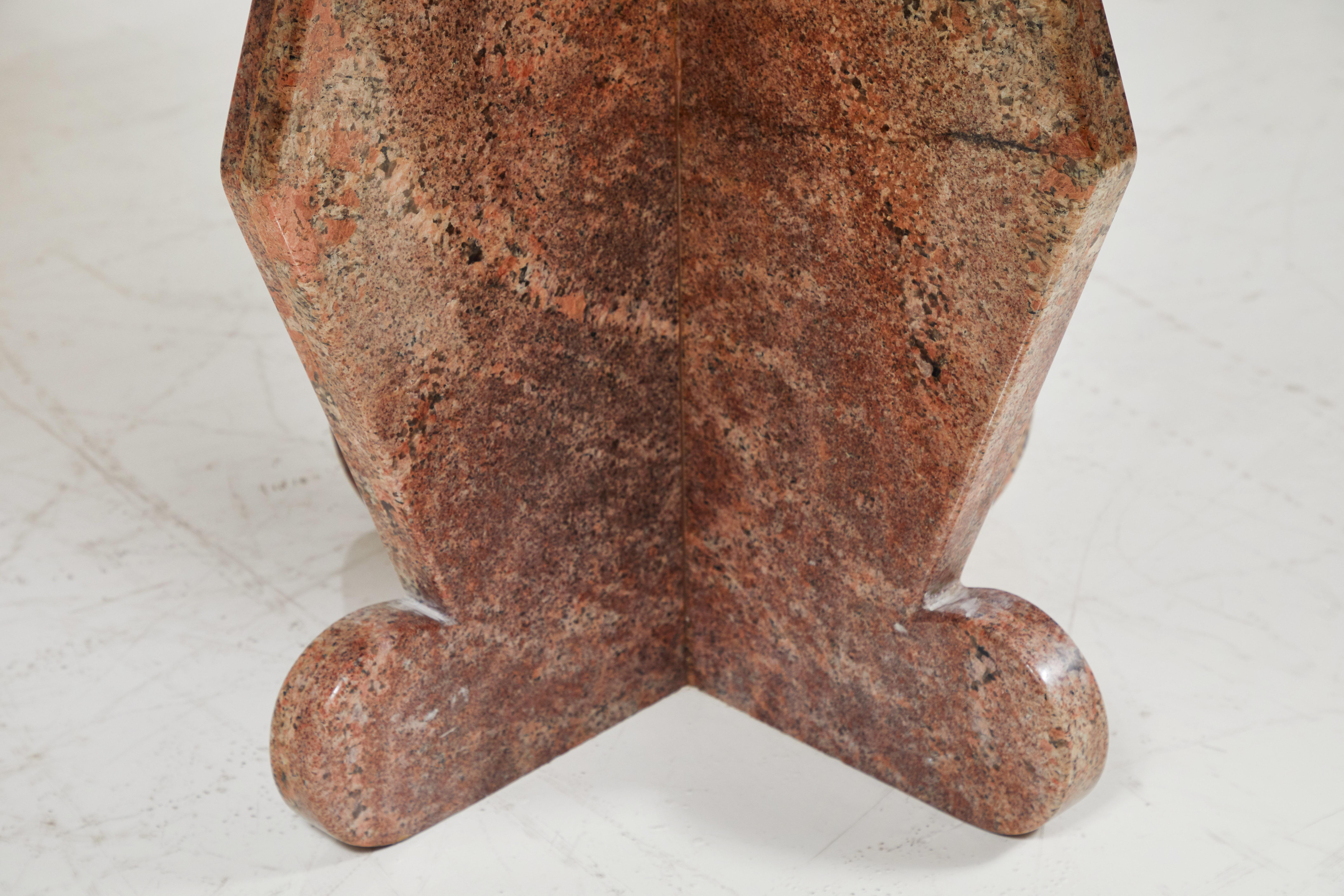 Pink Marble Round Dining Table with Unique Geometric Base 1