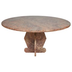 Pink Marble Round Dining Table with Unique Geometric Base