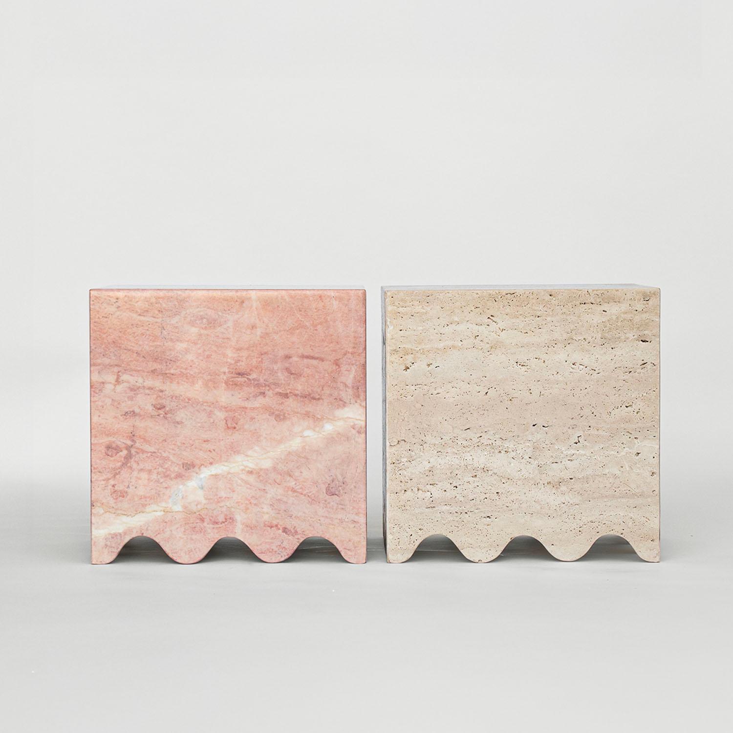 Hand-Crafted Pink Marble Side Table ‘Flow’ For Sale