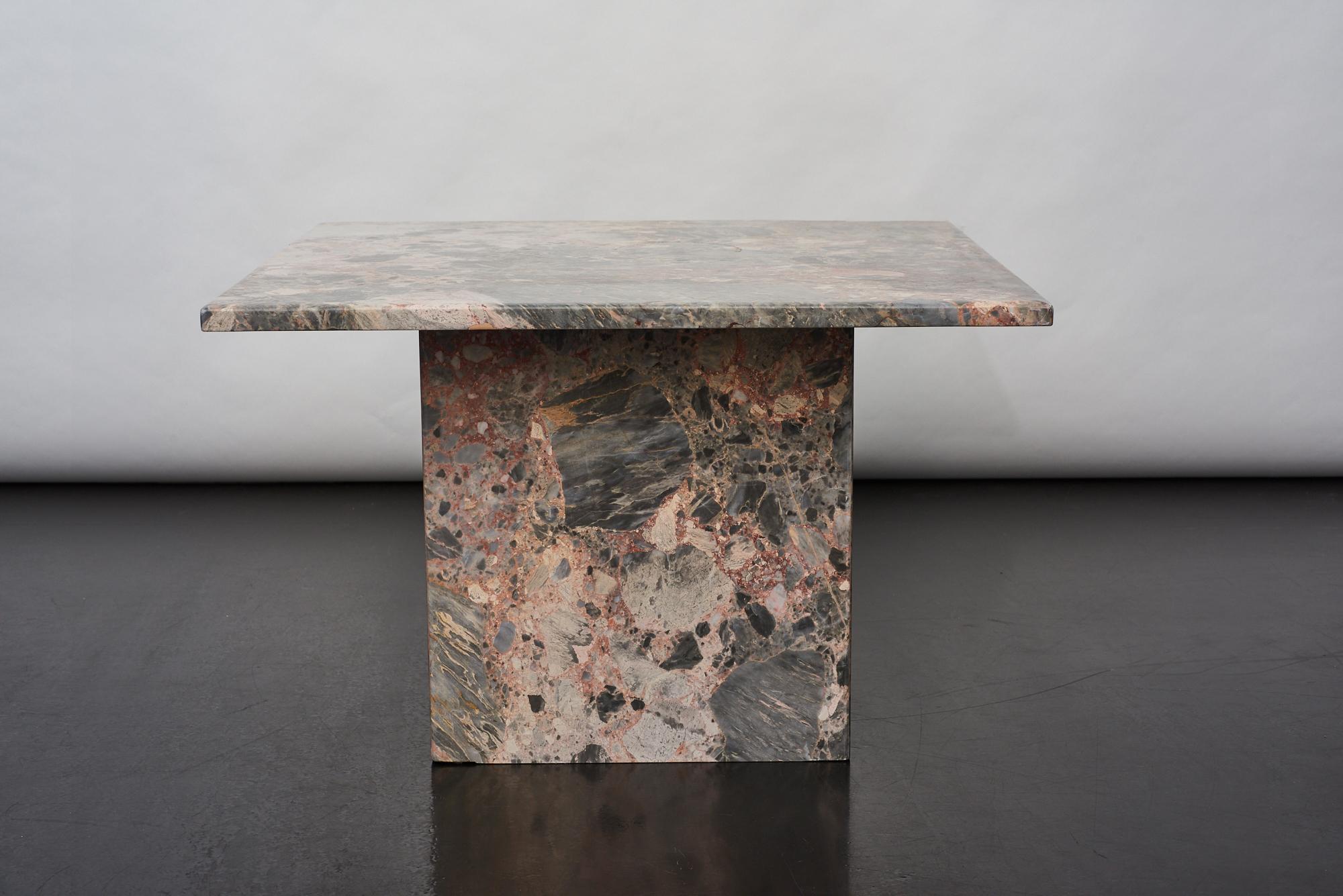 Brutalist Pink Marble Side Table, Italy 1970s