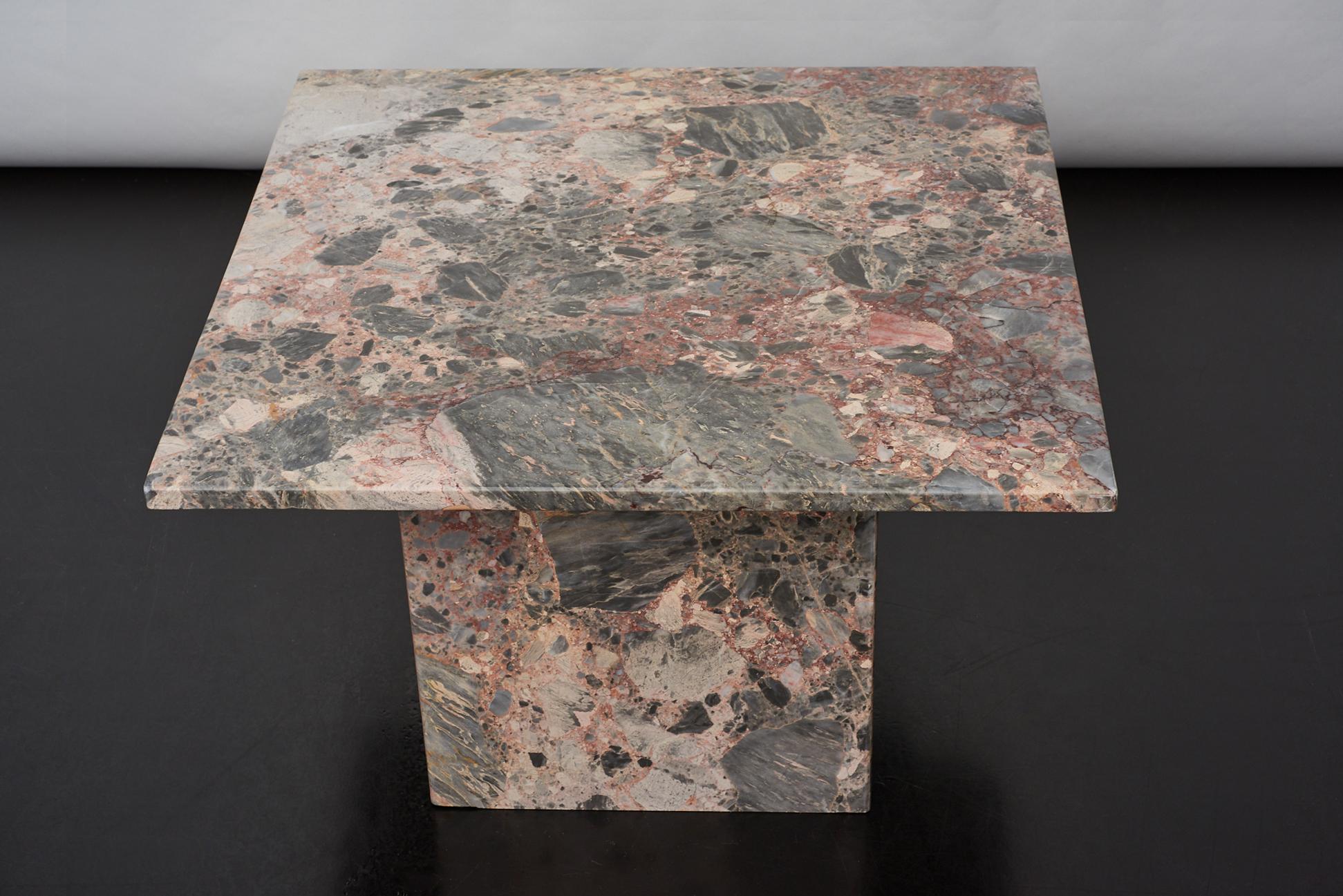 Brutalist Pink Marble Side/coffee Table, Italy 1970s For Sale