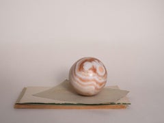 Pink Marble Sphere Paperweight - Stone Desk Accessory - France 1970s