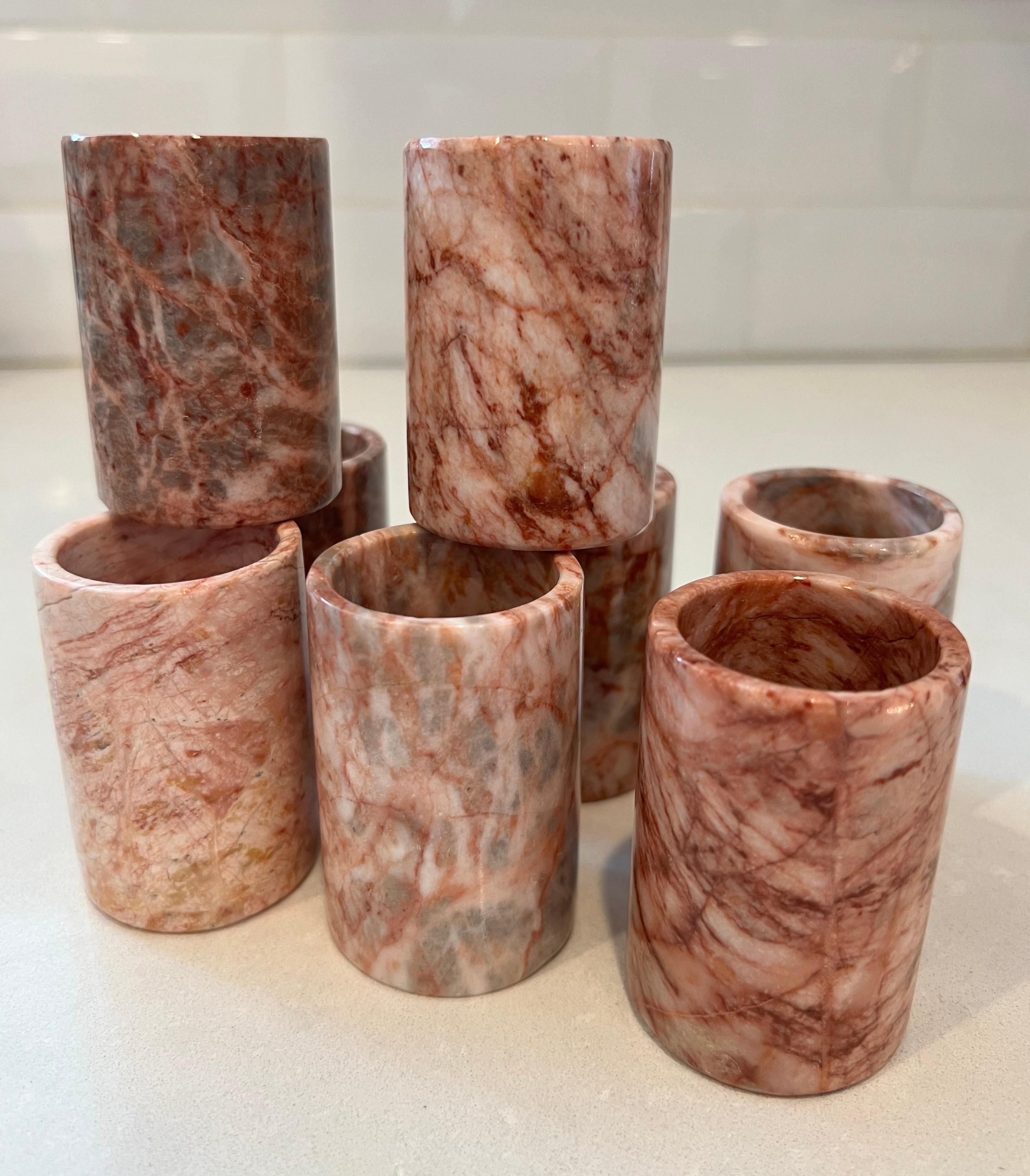 Pink Marble Stone Shot Glasses - Set of Eight In Excellent Condition In Draper, UT