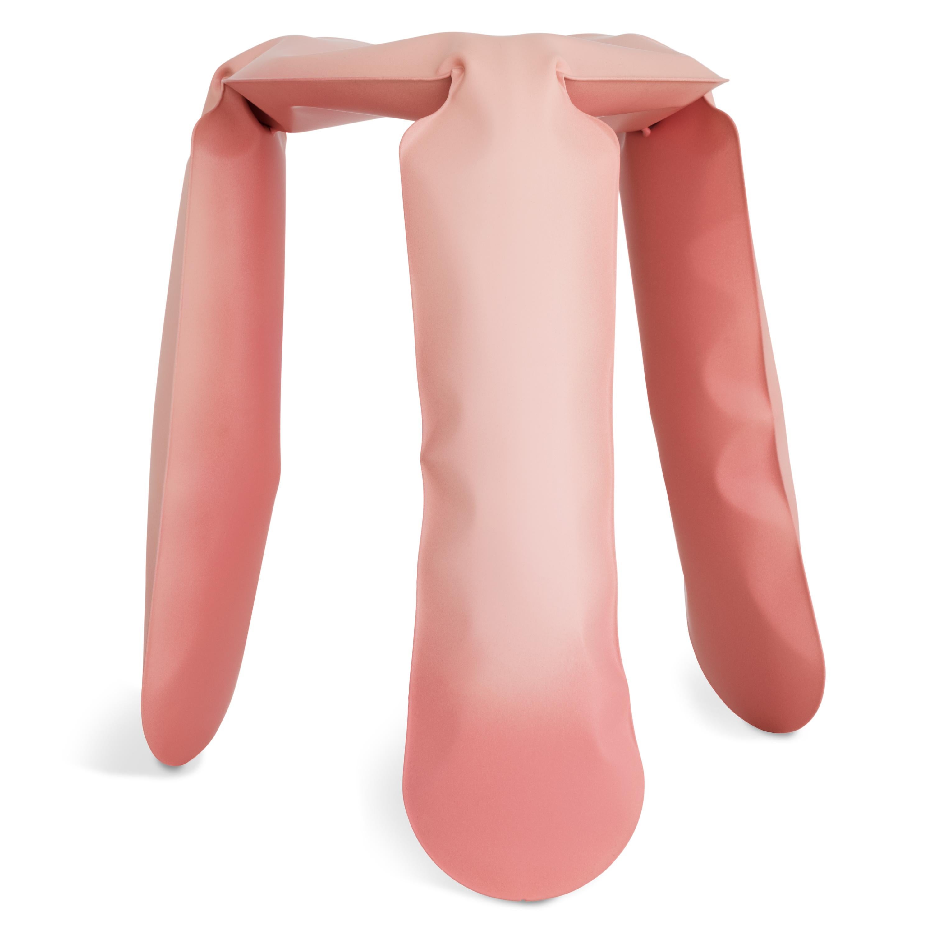 Pink Matt Plopp Standard Cotton Candy Stool by Zieta
Dimensions: D35 x H50 cm 
Material: steel
Available finishes: Also available in other sizes and colours.Please contact us.

Soft steel impressions
Challenging the material is one of the