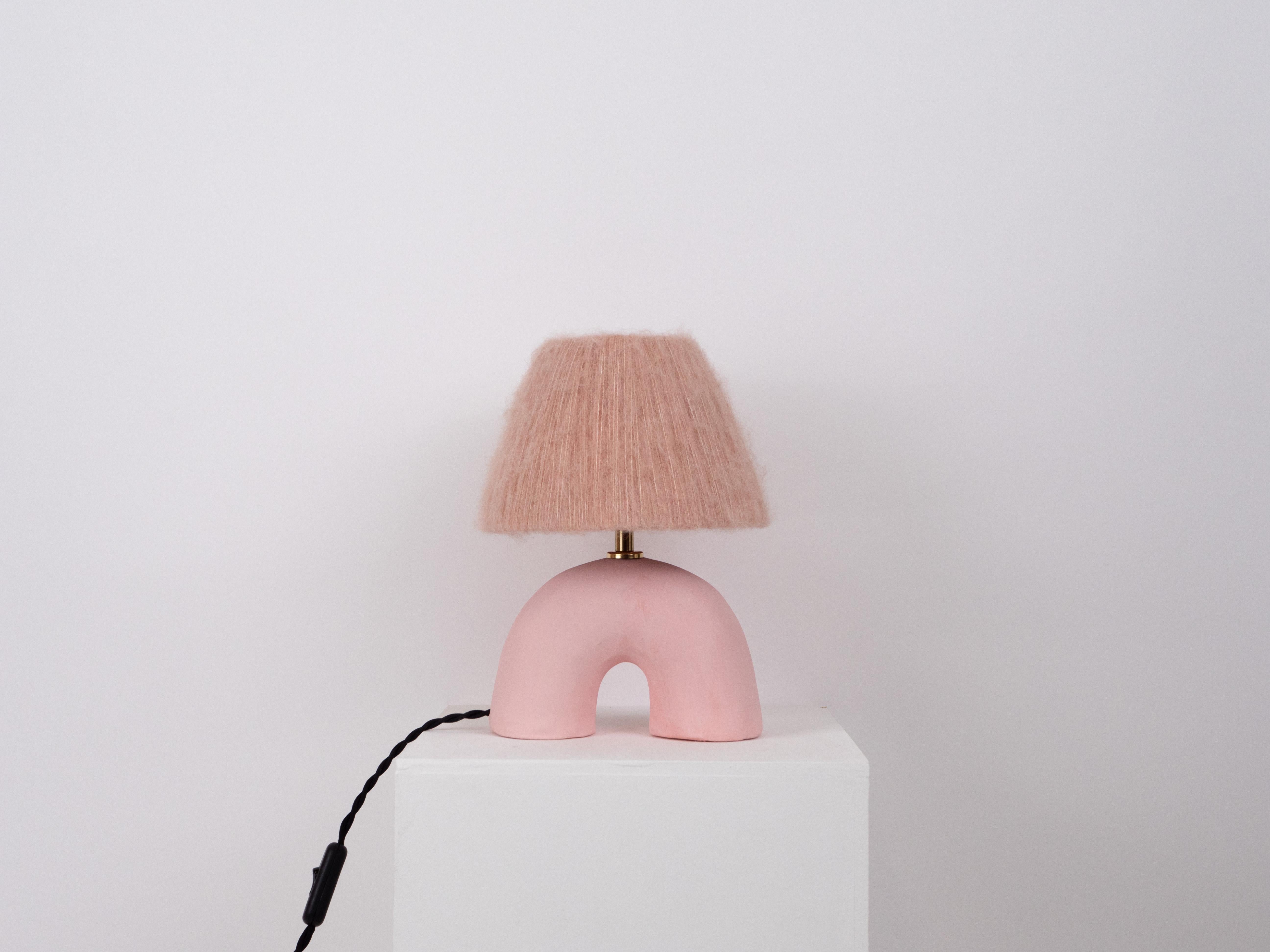 Pink matte finish lamp with mohair shade

Estimated processing time is 2 weeks from order confirmation

Pictured with a Mini Globe LED E27 Bulb. Bulb not included

To pair this base with a shade in an alternative colour or Material, click the