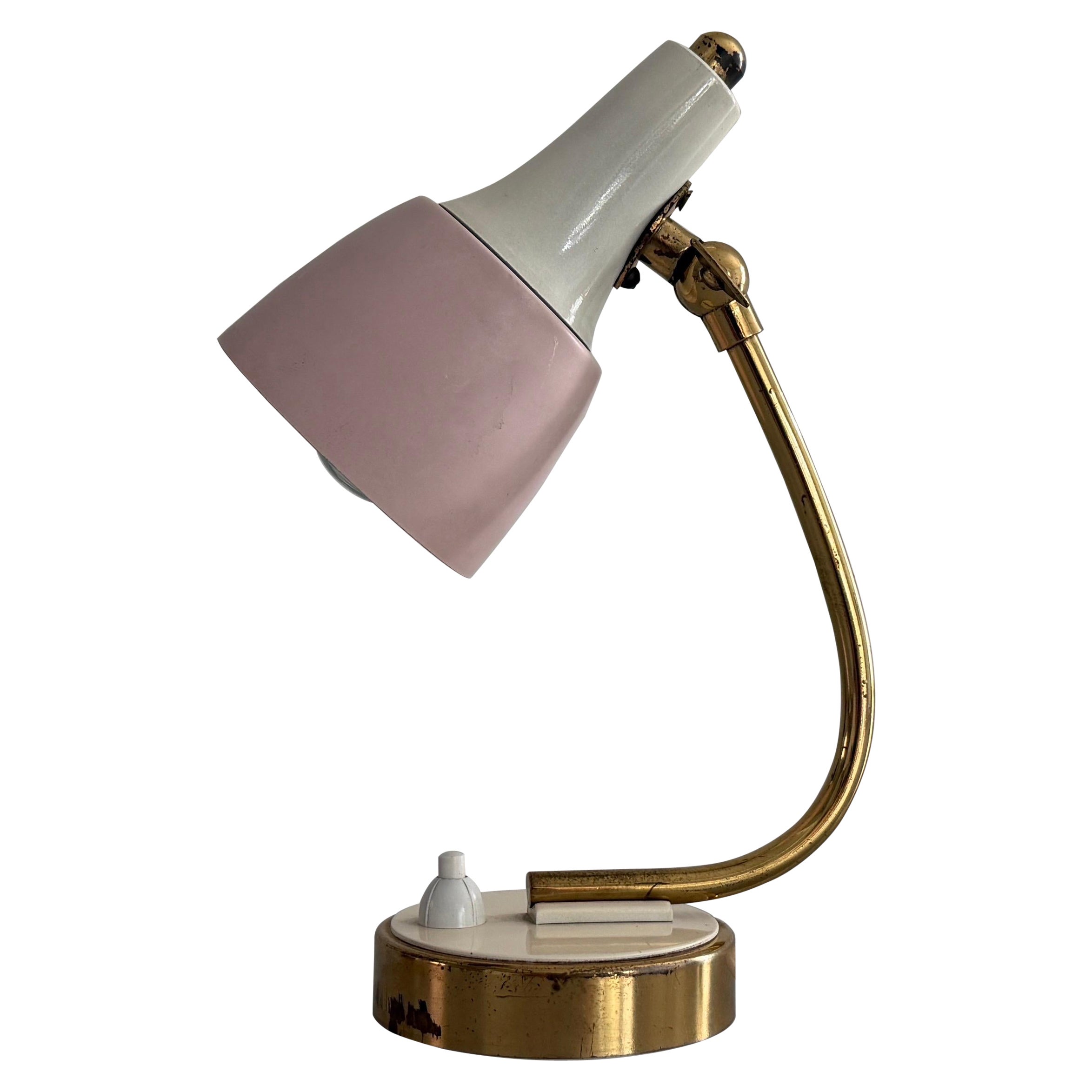 Pink Metal Head Brass Body Single Table Lamp, 1960s, Germany For Sale