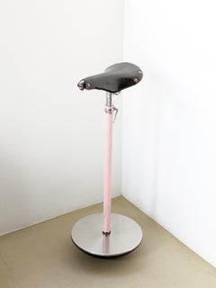 pink metal & leather 1960/70s occasional stool Sella by Castiglioni for Zanotta
