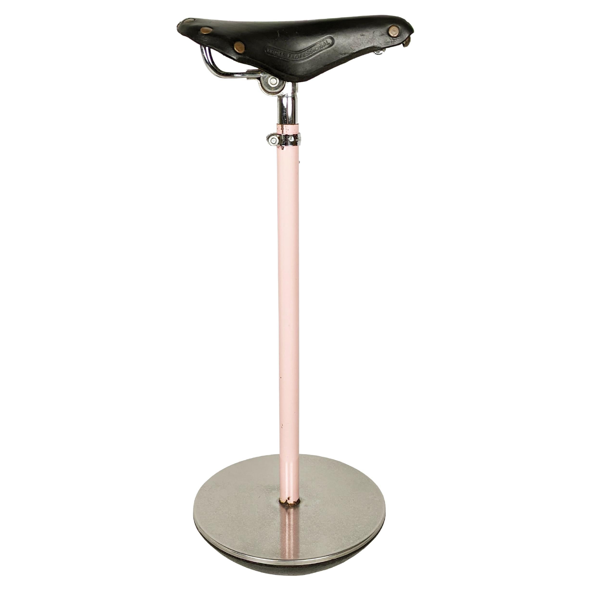 pink metal & leather 1960/70s occasional stool Sella by Castiglioni for Zanotta For Sale