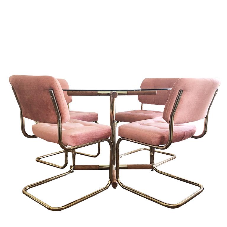 Pink Mid-Century Modern Cantilever Dining Set in the Style of Milo Baughman
