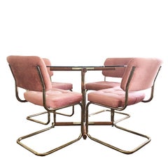 Ensemble de salle à manger cantilever rose moderne du milieu du siècle dernier dans le style de Milo Baughman