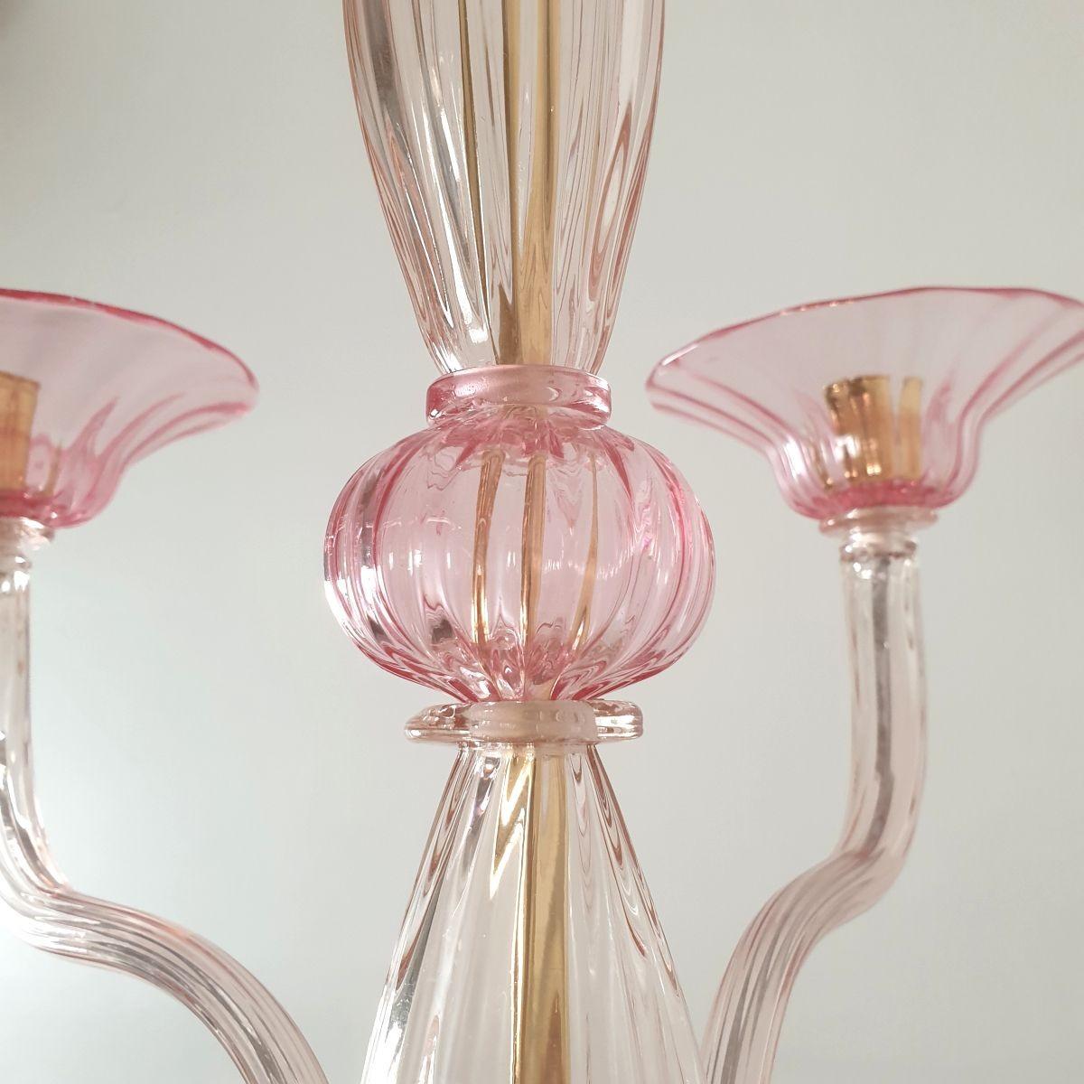 Pink Mid-Century Murano glass chandelier, Italy 4