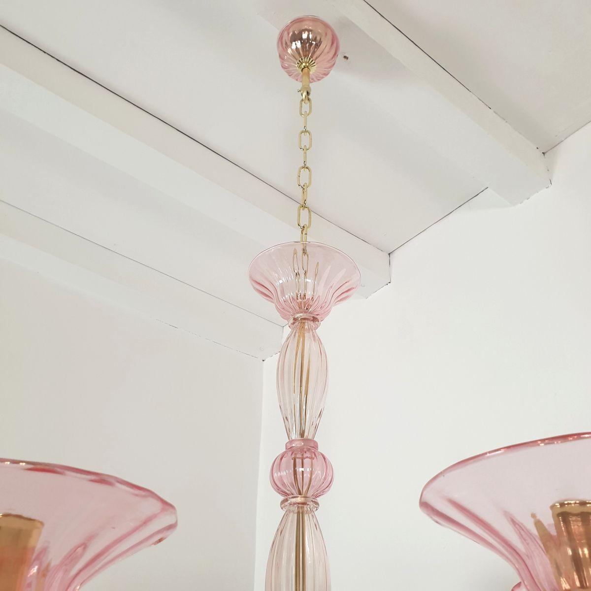 Pink Mid-Century Murano glass chandelier, Italy 5