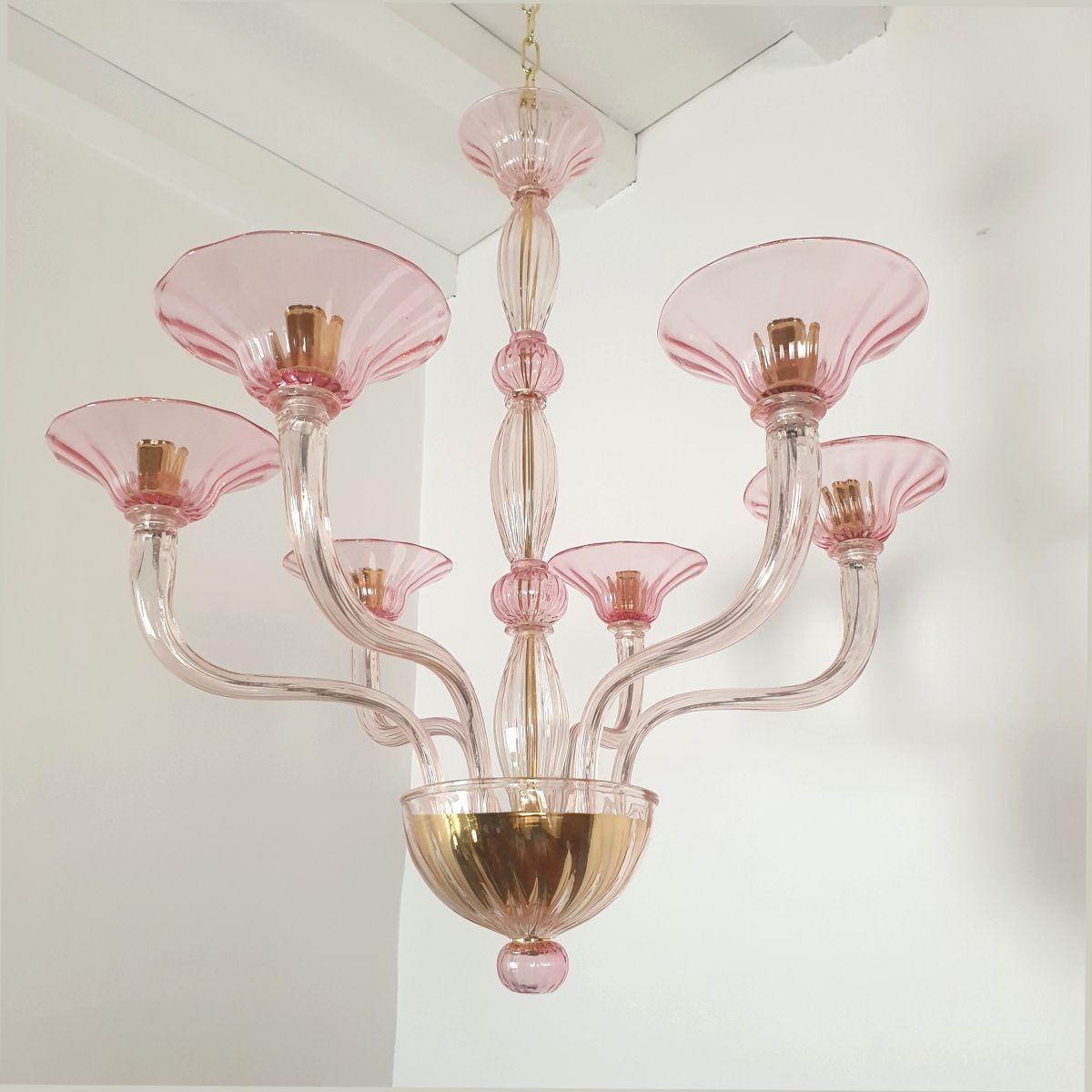 Italian Pink Mid-Century Murano glass chandelier, Italy