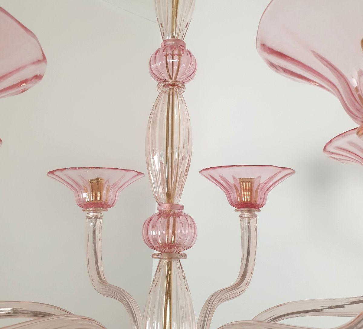 Late 20th Century Pink Mid-Century Murano glass chandelier, Italy
