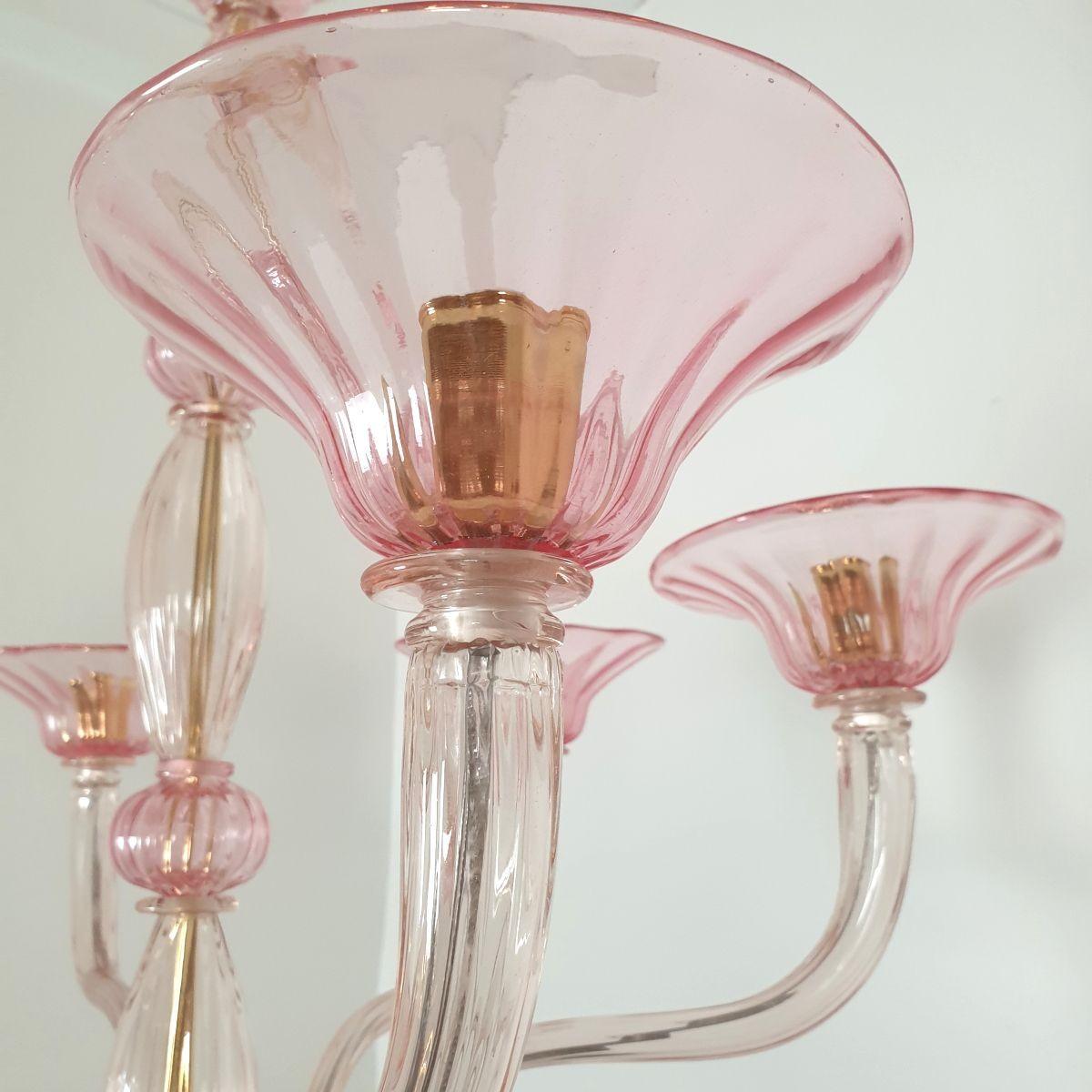 Pink Mid-Century Murano glass chandelier, Italy 1