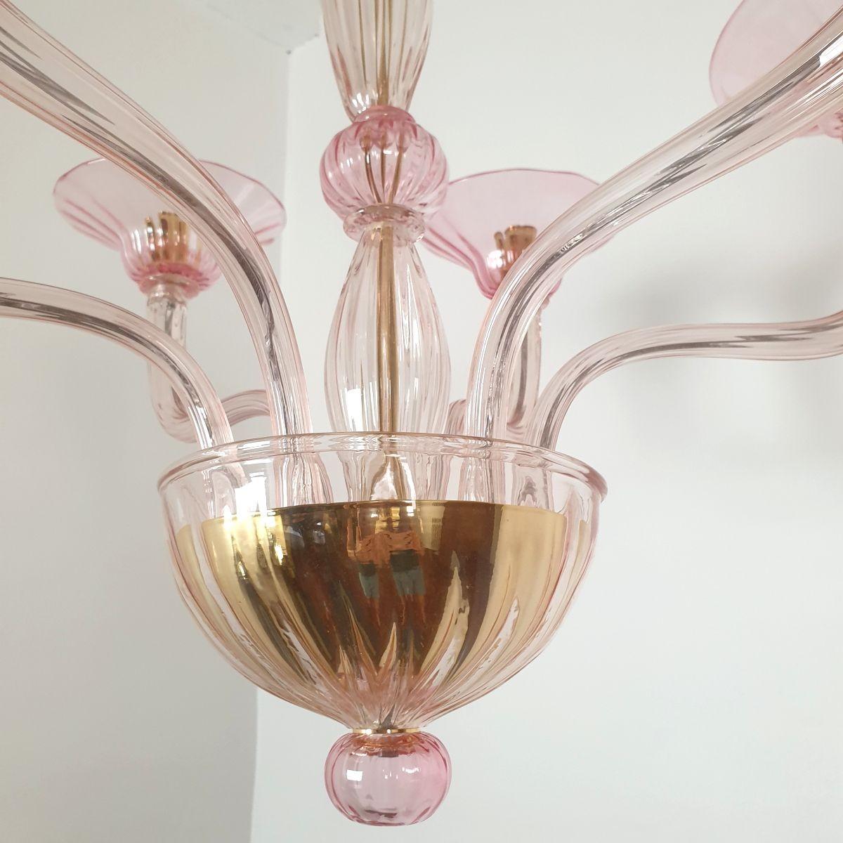 Pink Mid-Century Murano glass chandelier, Italy 2