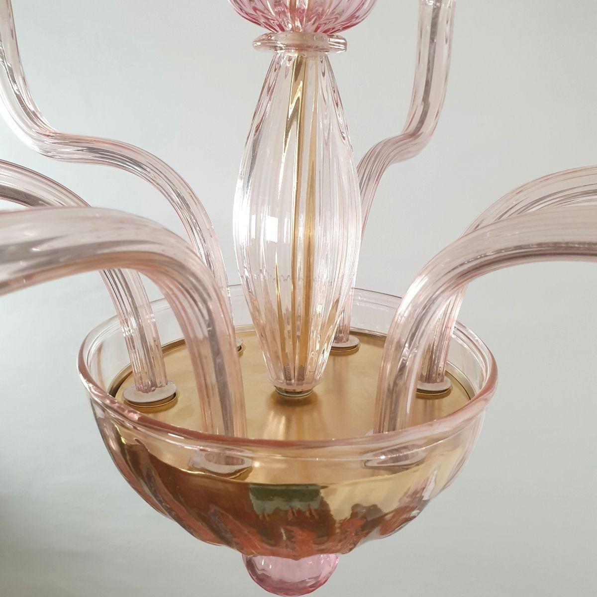 Pink Mid-Century Murano glass chandelier, Italy 3