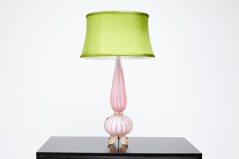 Fabulous pink Murano lamp by Barovier, late 1950s or early 1960s, gold curlee glass feet. Very stylish and chic. Want to see more beautiful things? Scroll down below and click 