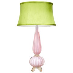 Pink Midcentury Barovier Lamp with Green Silk Shade