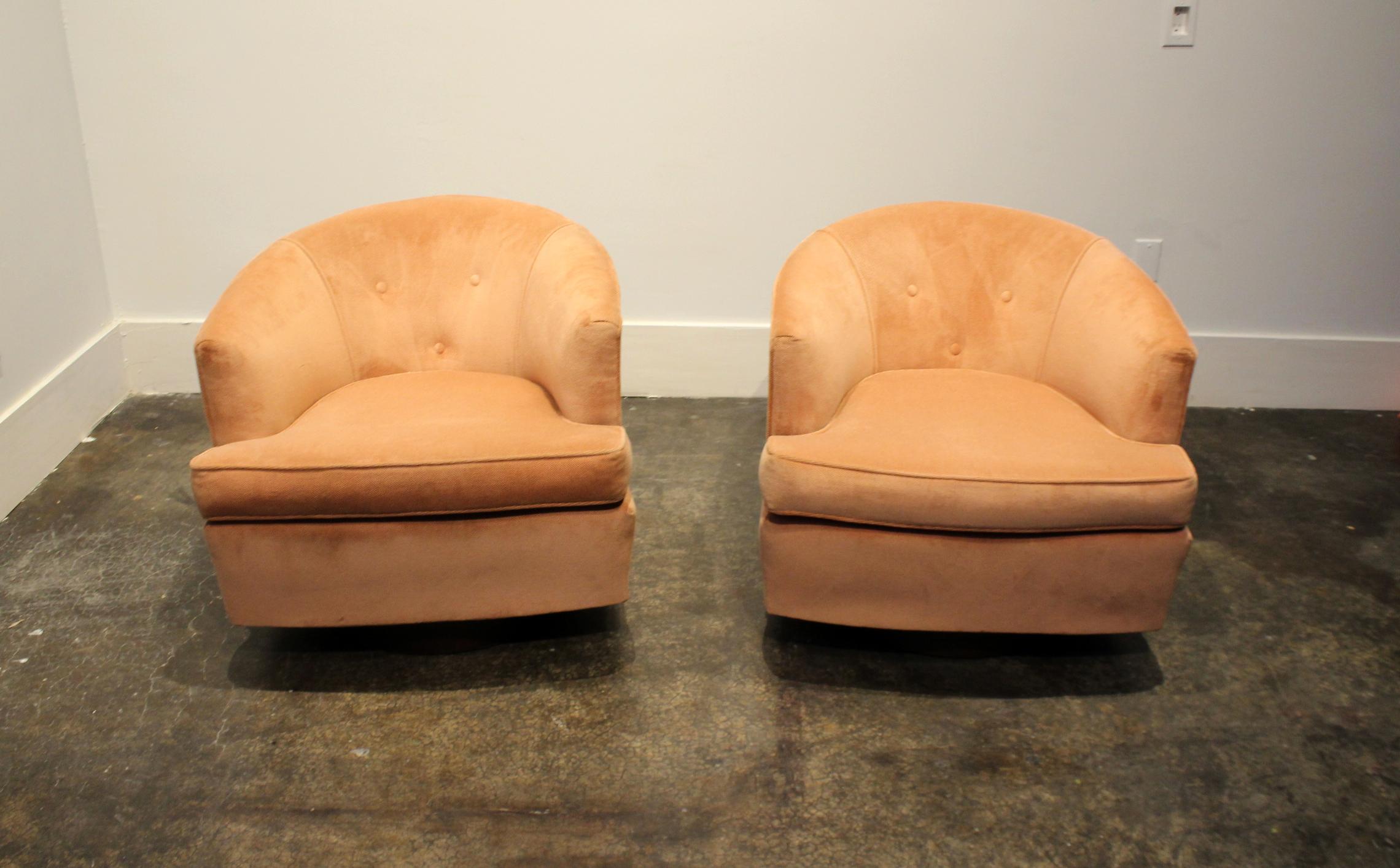 American Pink Milo Baughman Style Midcentury Swivel and Rock Tub Chairs - A Pair