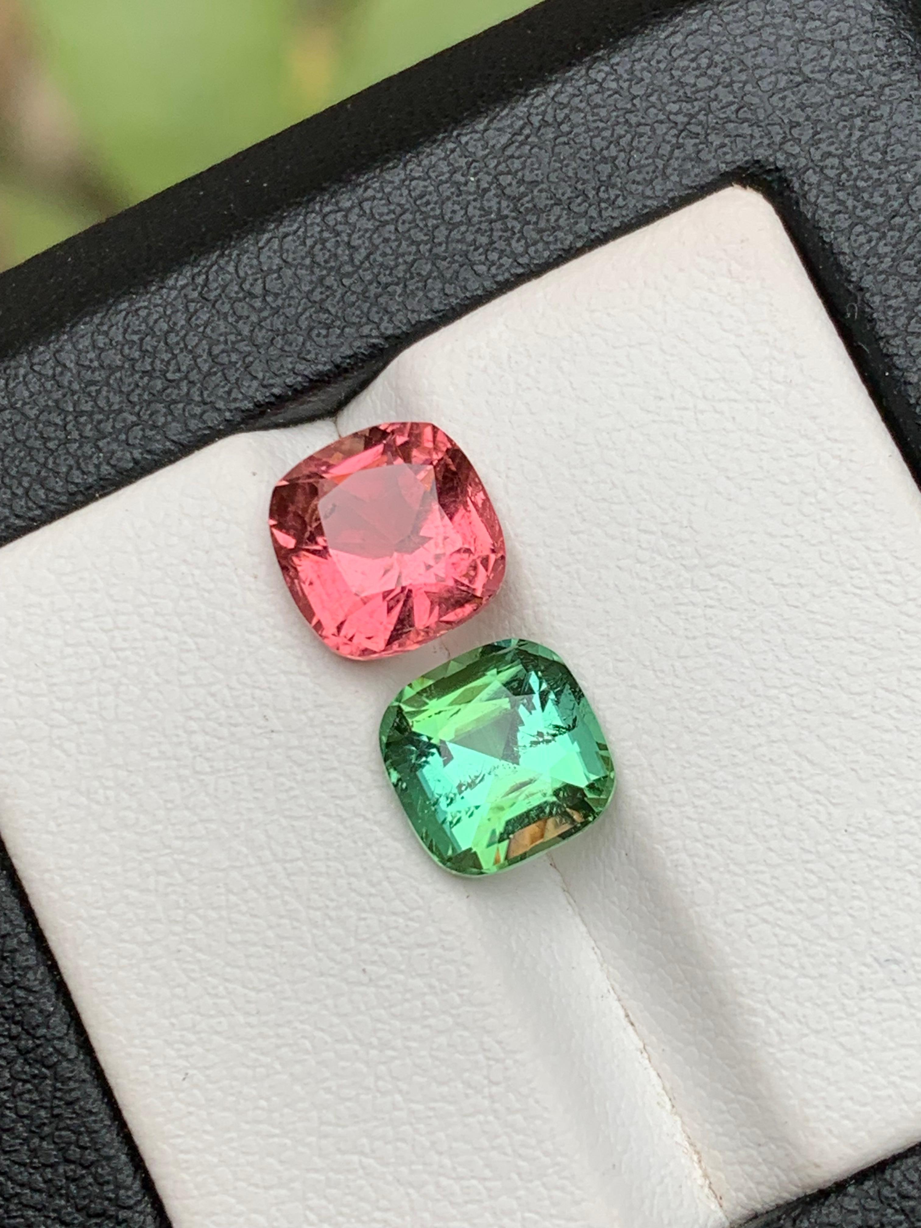 Ensemble de tourmalines naturelles roses et vertes menthe taille coussin de 4,70 ct en vente 5
