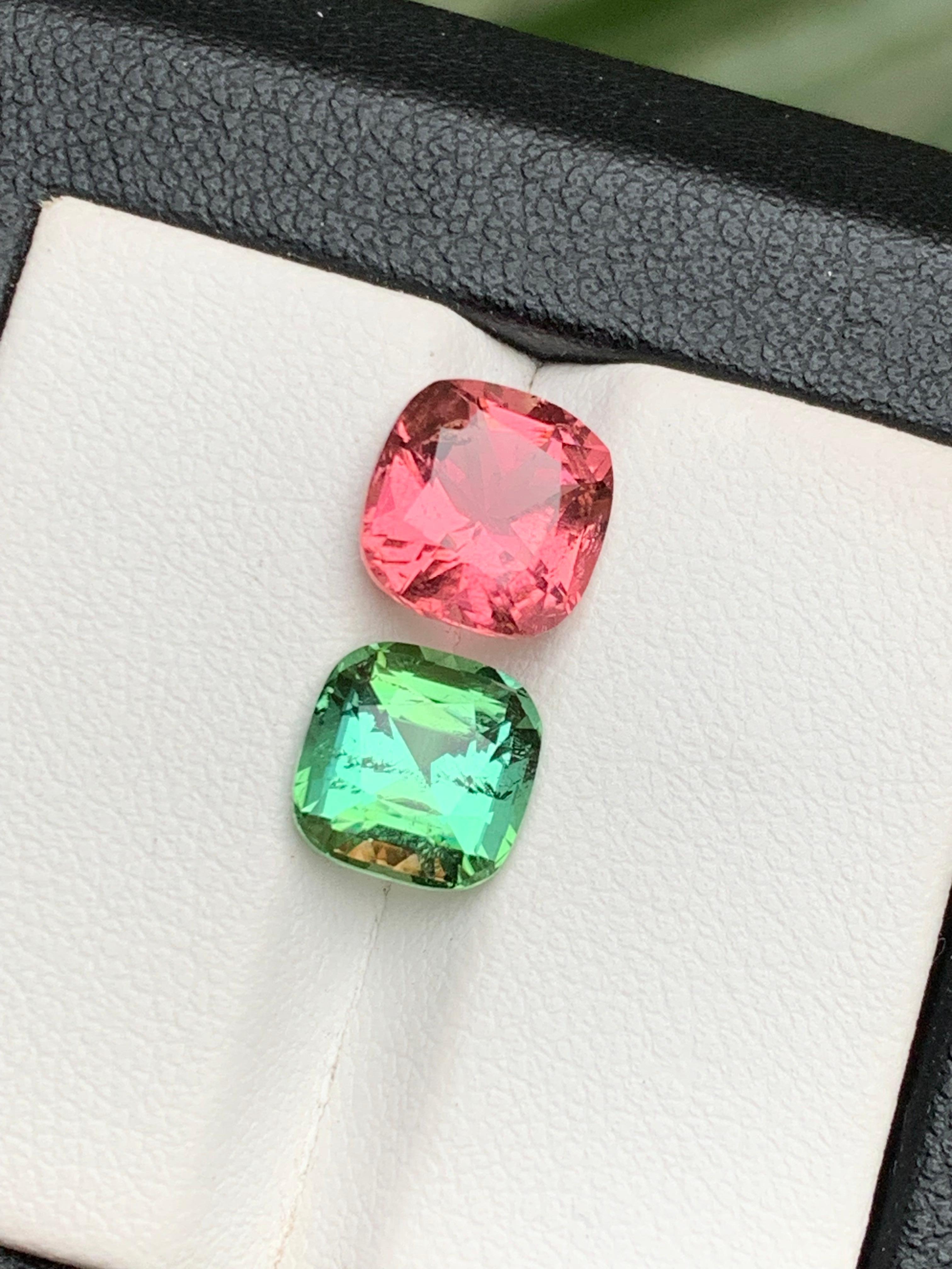 Ensemble de tourmalines naturelles roses et vertes menthe taille coussin de 4,70 ct en vente 6