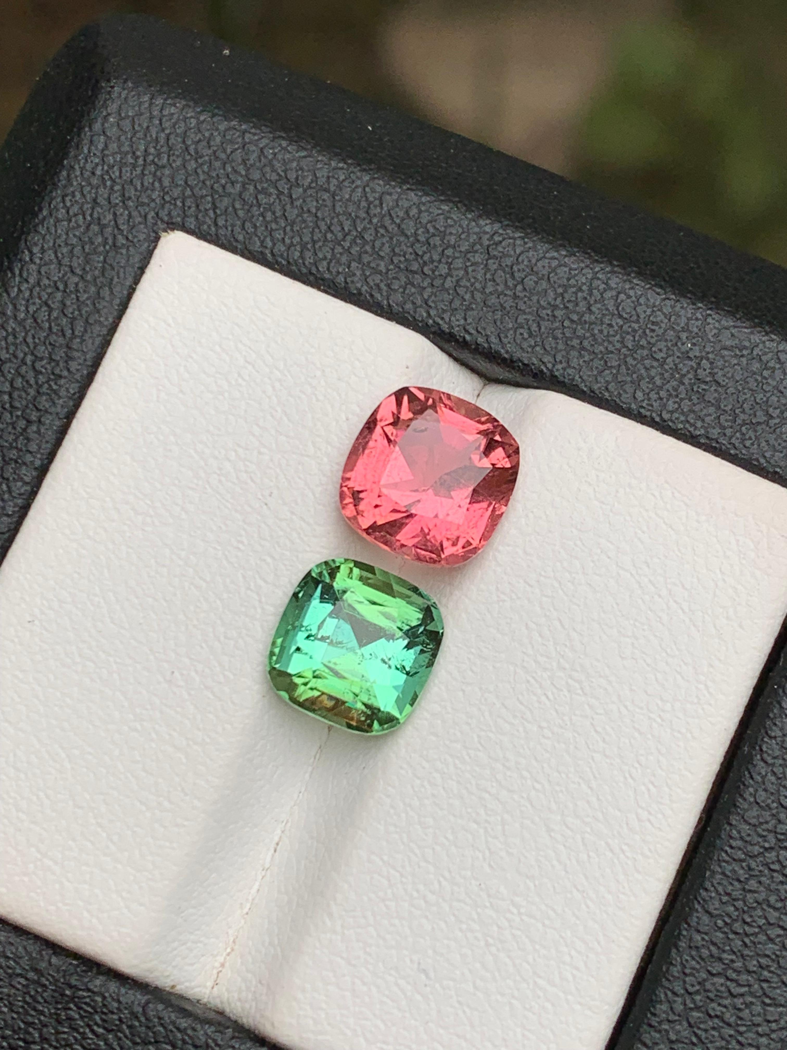 Ensemble de tourmalines naturelles roses et vertes menthe taille coussin de 4,70 ct en vente 7