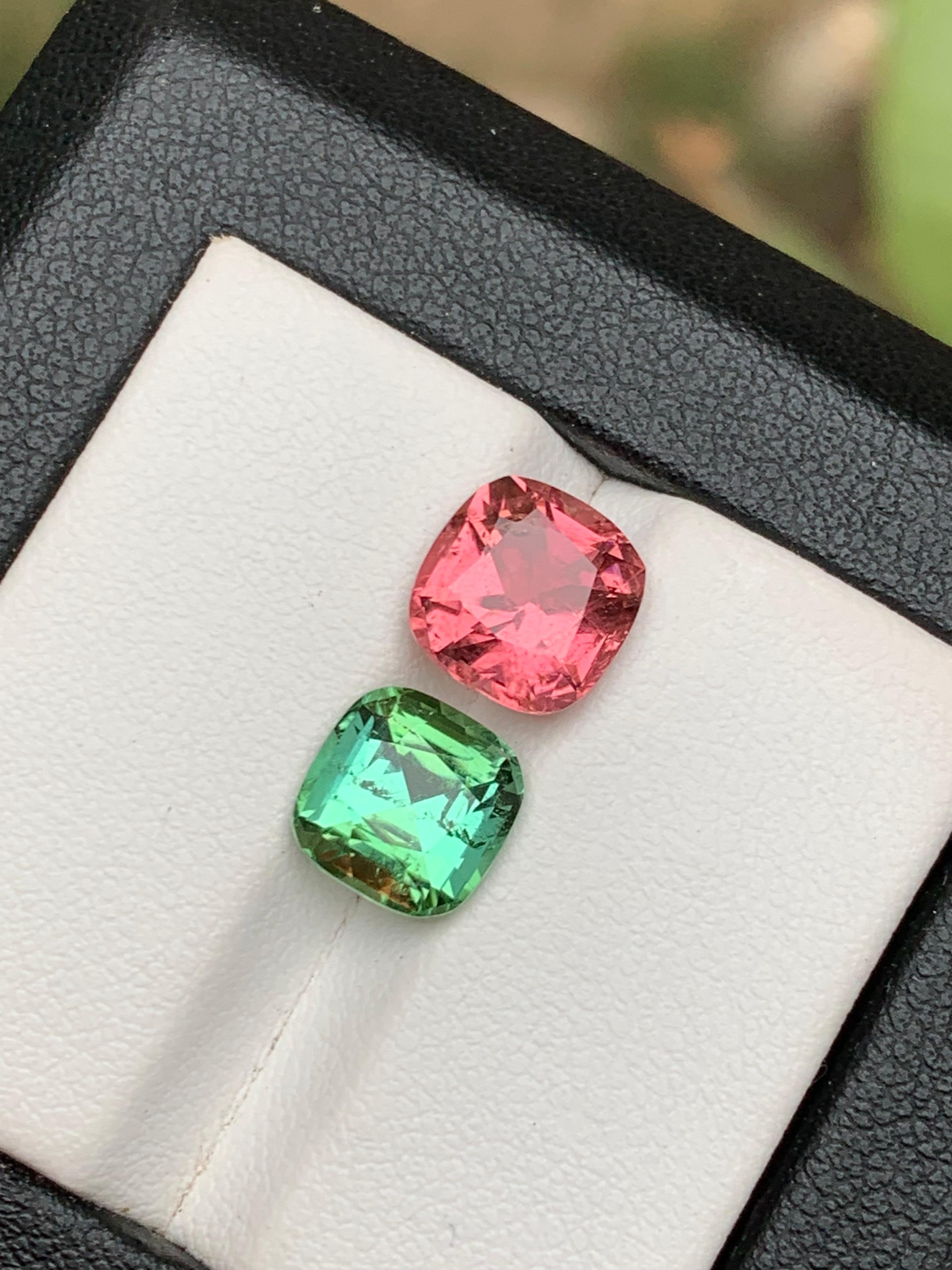 Ensemble de tourmalines naturelles roses et vertes menthe taille coussin de 4,70 ct en vente 3