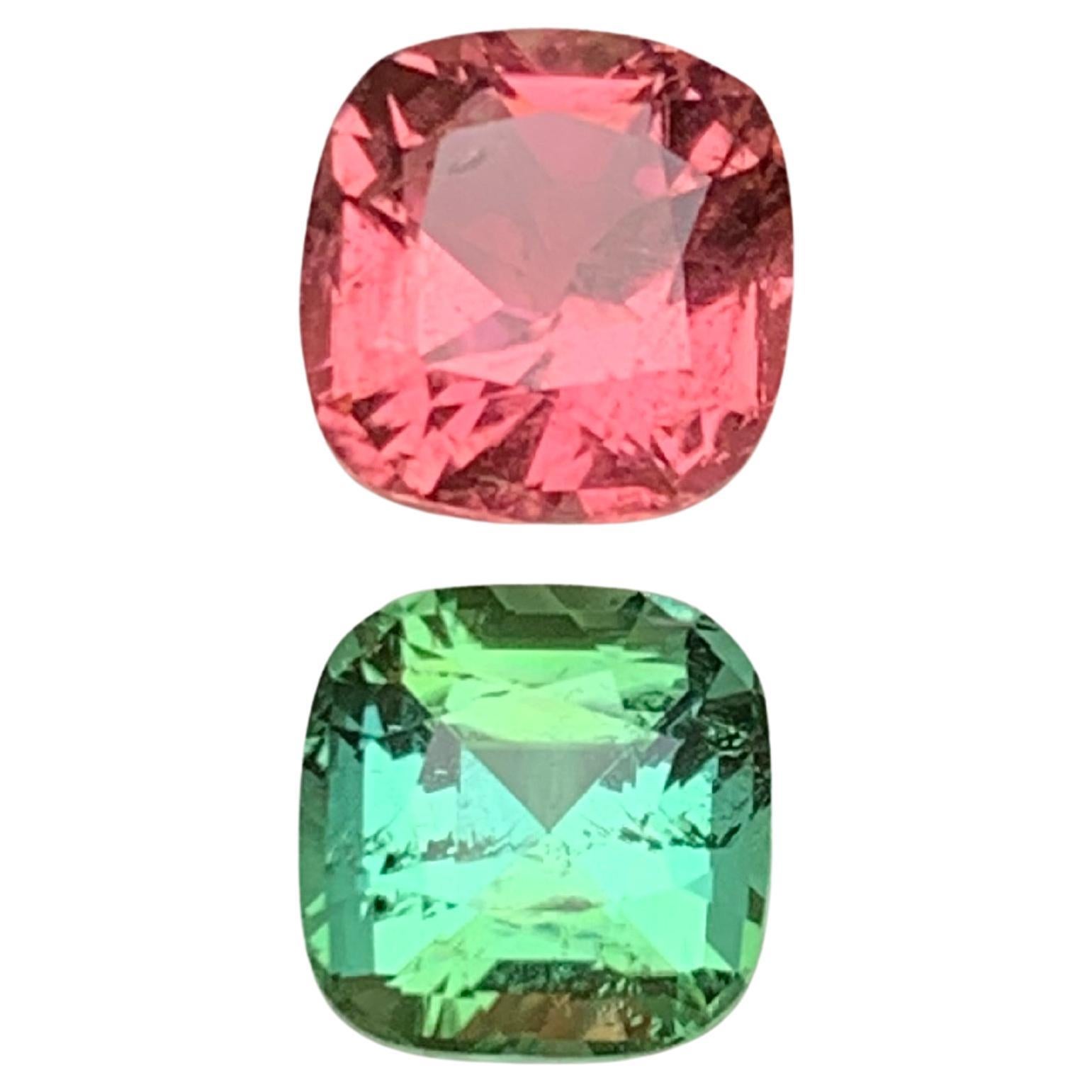 Pink & Mint Green Natural Tourmaline Loose Gemstone Set 4.70Ct Cushion Cut-Jewel