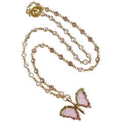 Pink Mint Green Watermelon Tourmaline Butterfly Necklace