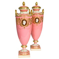 Pink Minton Medallion Vases Pate Sur Pate Style, 19th Century