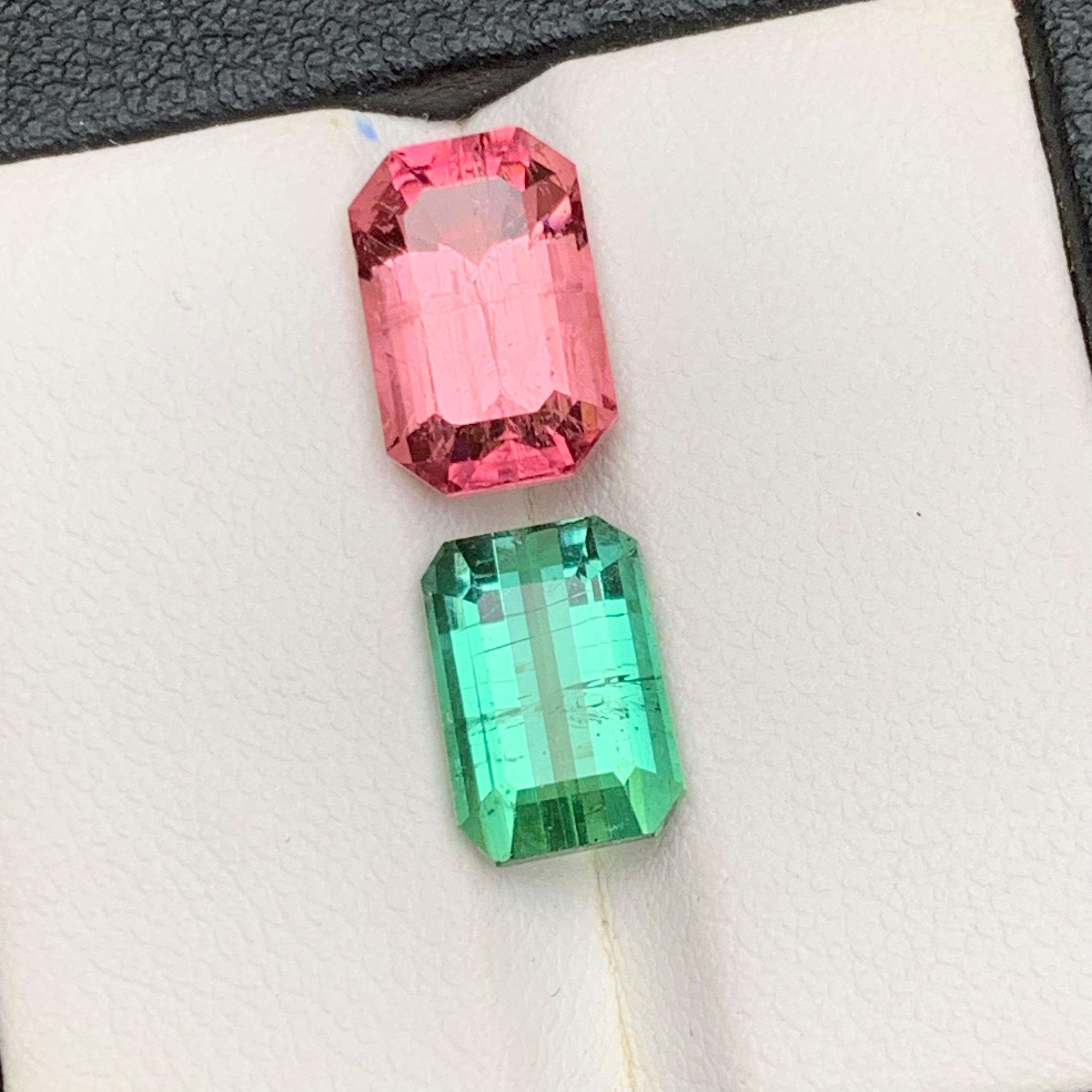 Anello con tormalina naturale rosa e verde menta, gemma sciolta da 7,45 carati con taglio smeraldo in vendita 4