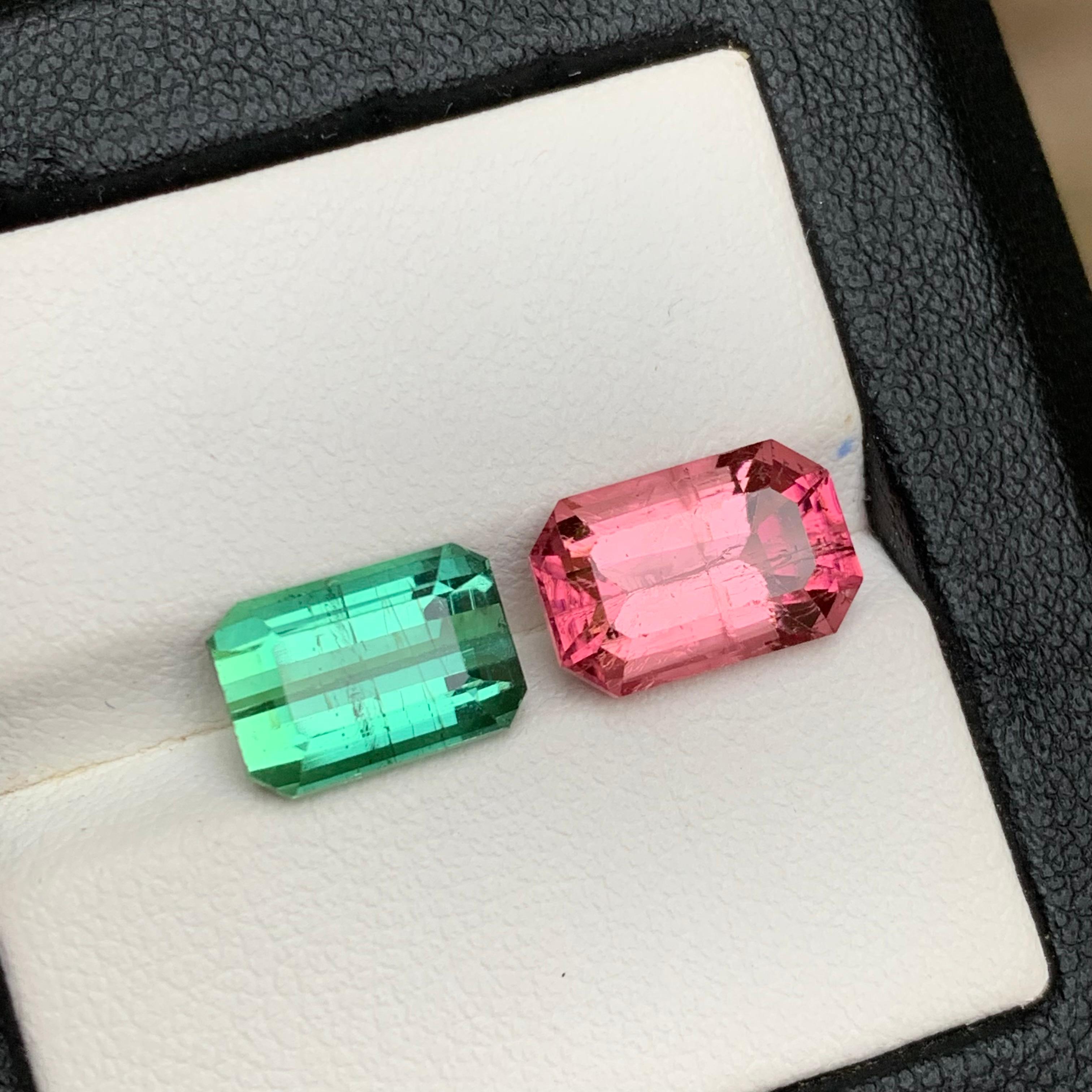 Anello con tormalina naturale rosa e verde menta, gemma sciolta da 7,45 carati con taglio smeraldo in vendita 5