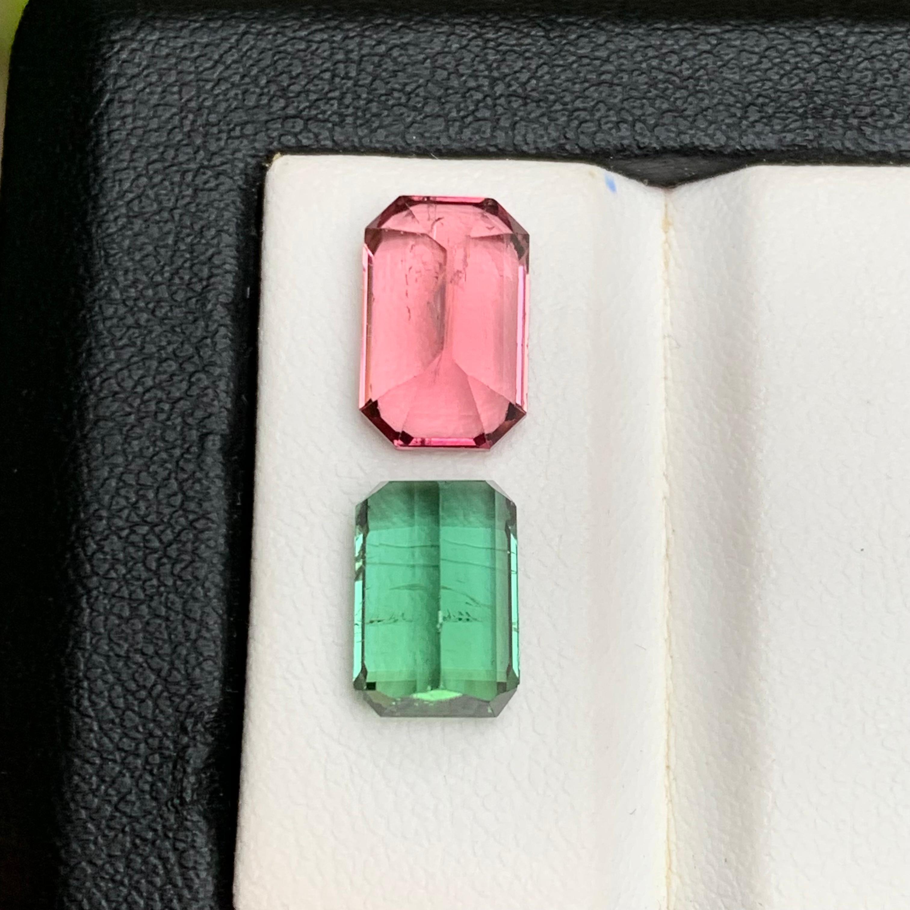 Anello con tormalina naturale rosa e verde menta, gemma sciolta da 7,45 carati con taglio smeraldo in vendita 6