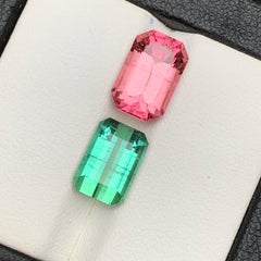 Pink & Minty Green Natural Tourmaline Ring Loose Gemstone 7.45 Ct Emerald Cut