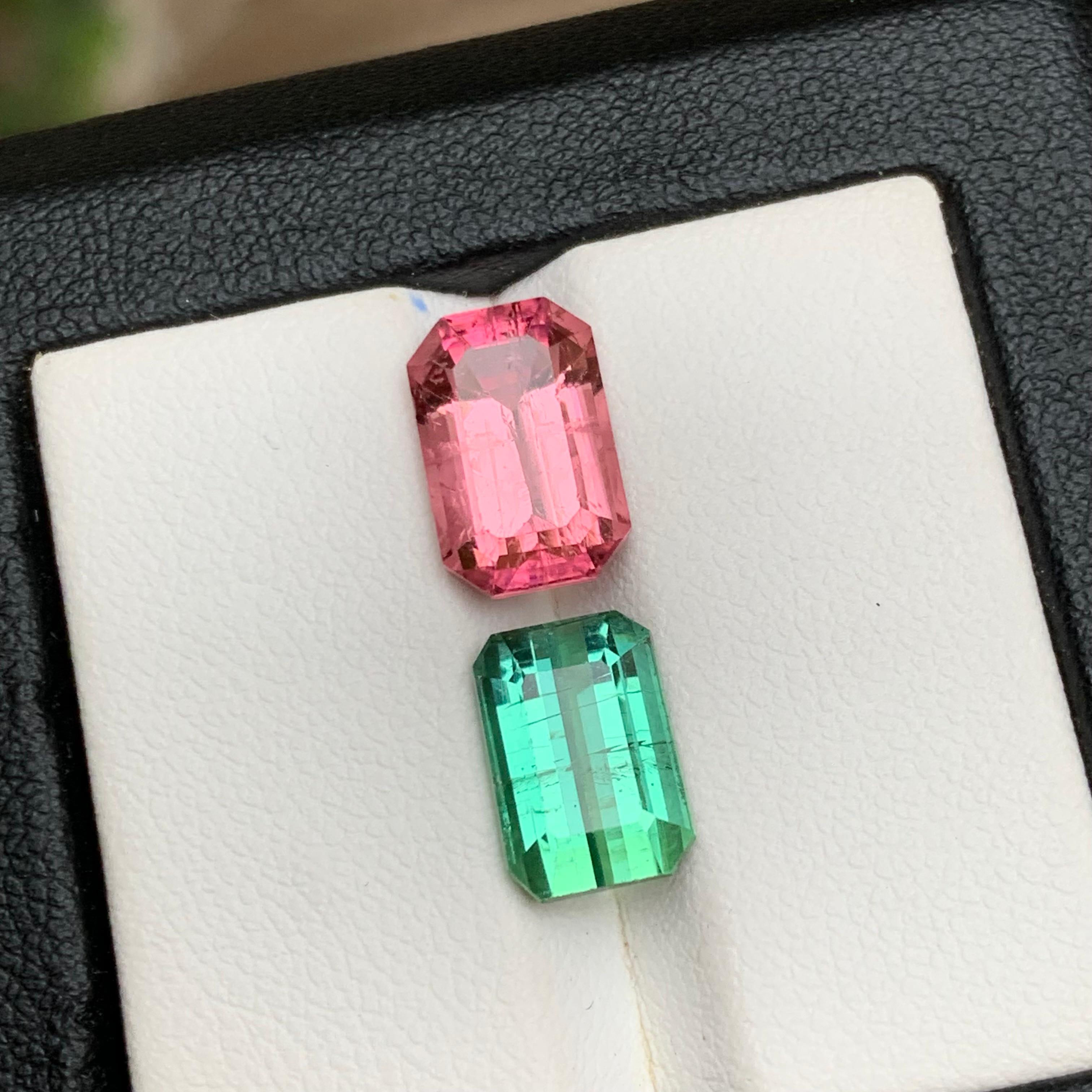 Taglio smeraldo Anello con tormalina naturale rosa e verde menta, gemma sciolta da 7,45 carati con taglio smeraldo in vendita
