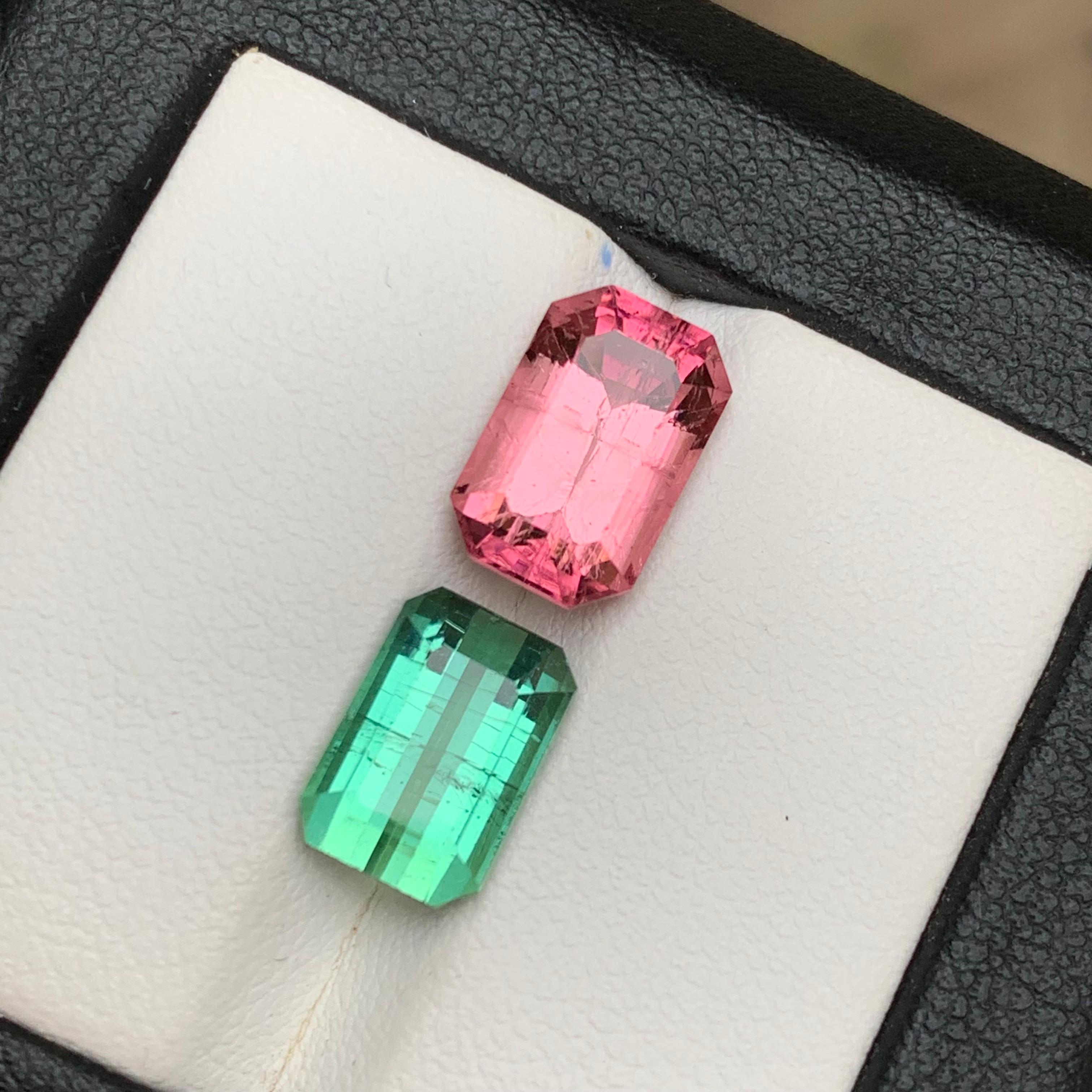 Anello con tormalina naturale rosa e verde menta, gemma sciolta da 7,45 carati con taglio smeraldo in vendita 2