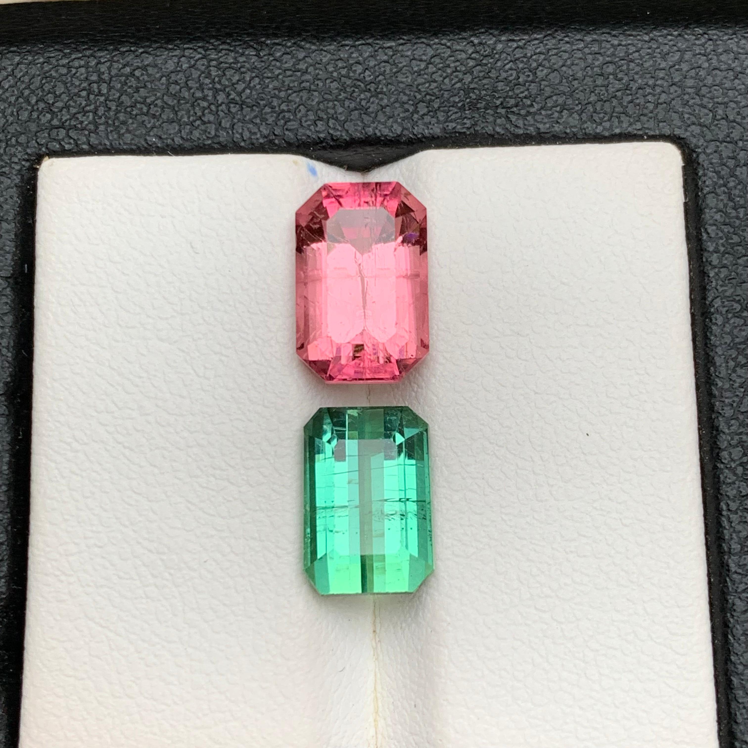 Anello con tormalina naturale rosa e verde menta, gemma sciolta da 7,45 carati con taglio smeraldo in vendita 3