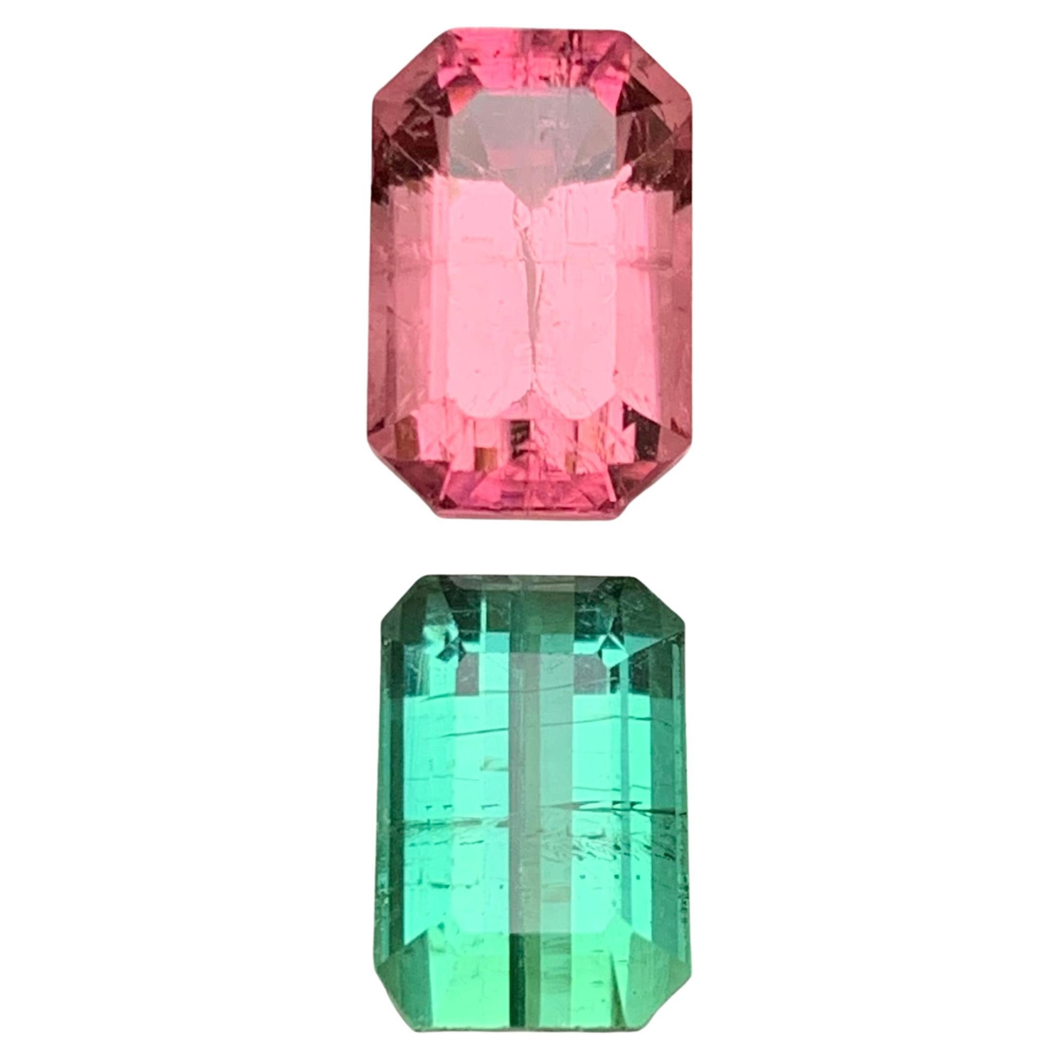 Anello con tormalina naturale rosa e verde menta, gemma sciolta da 7,45 carati con taglio smeraldo