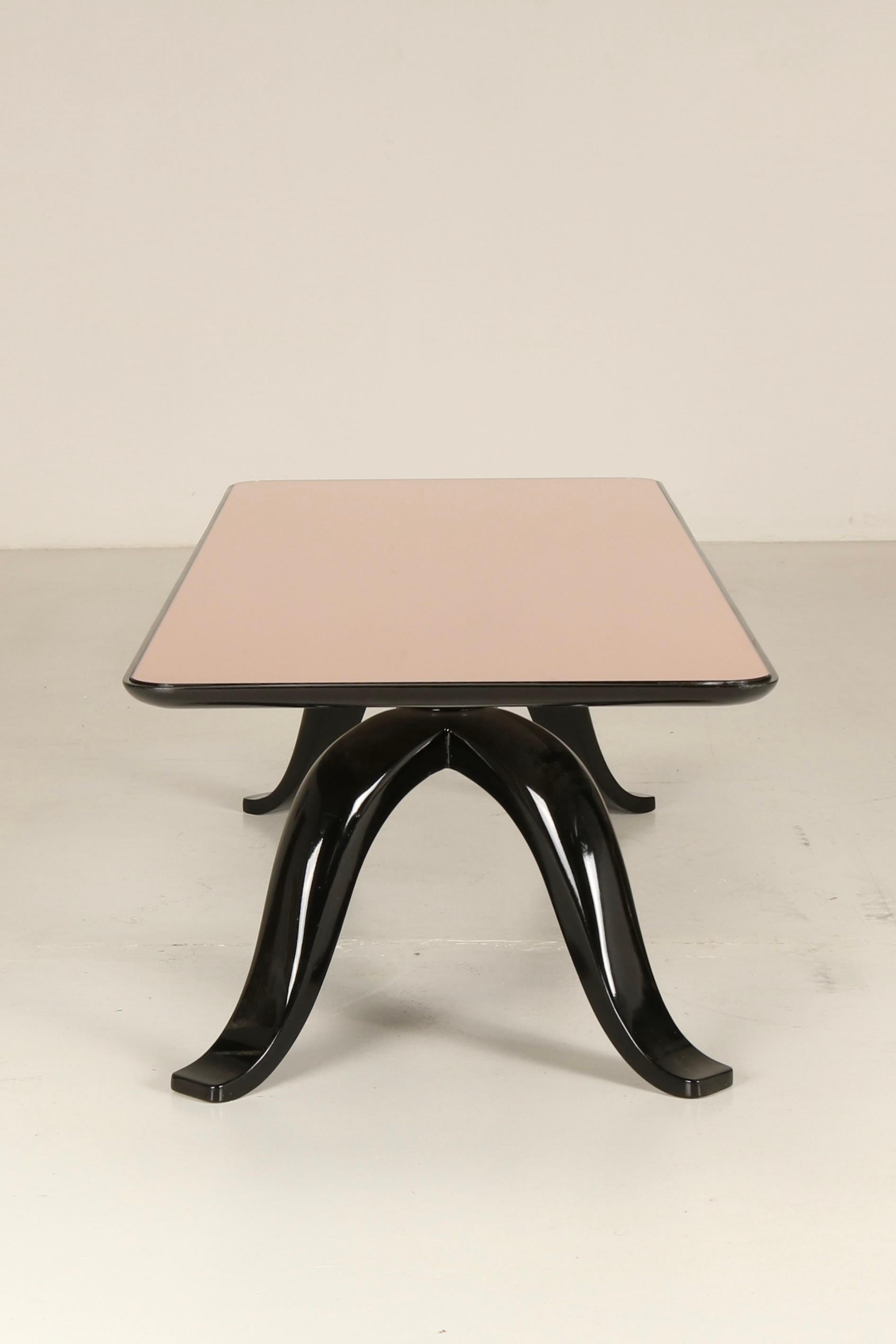 Glass Pink Mirrored Low Table By Pietro Chiesa, Fontana Arte, Italian Design '30 For Sale