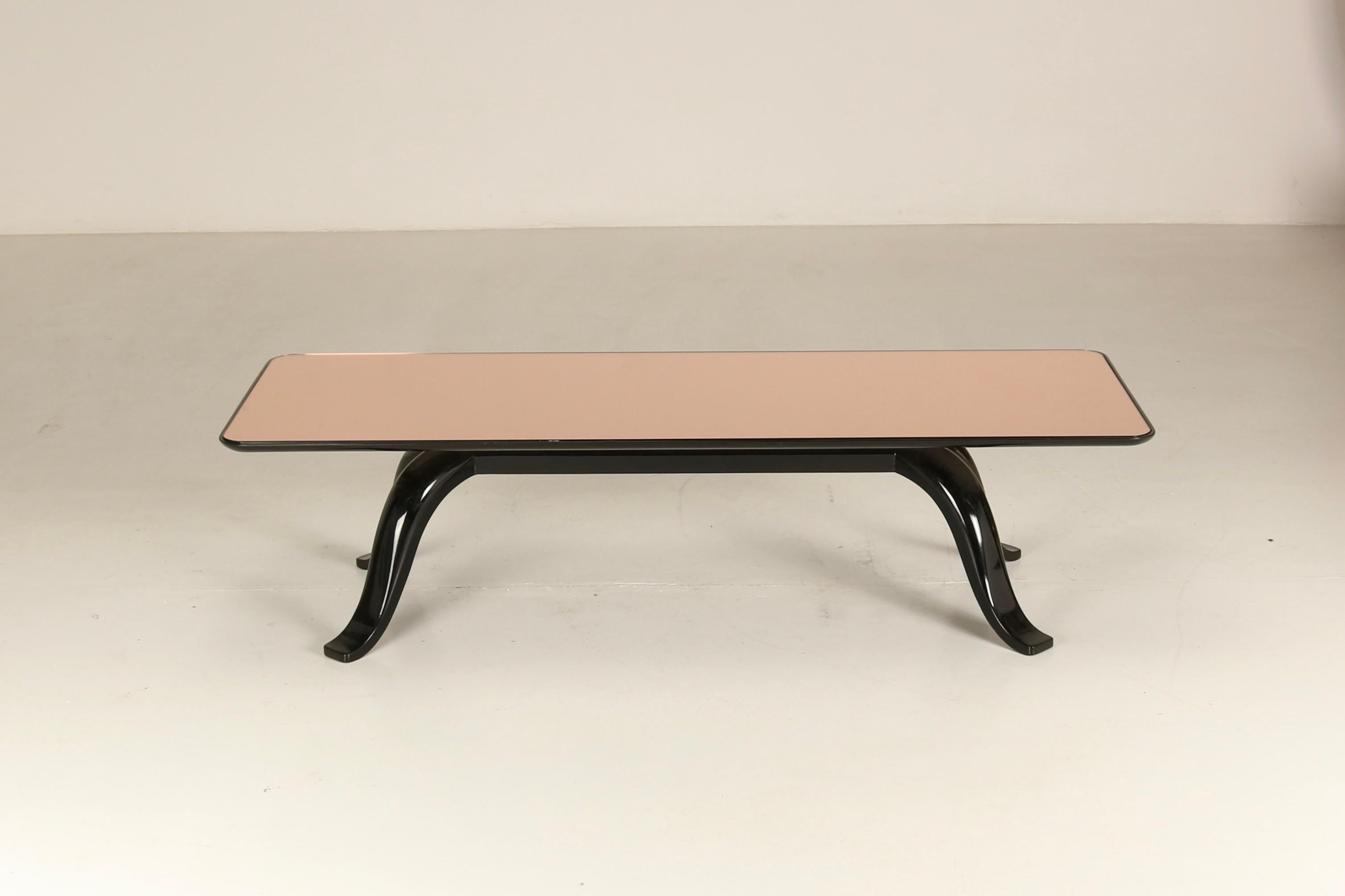 Pink Mirrored Low Table By Pietro Chiesa, Fontana Arte, Italian Design '30 For Sale 1