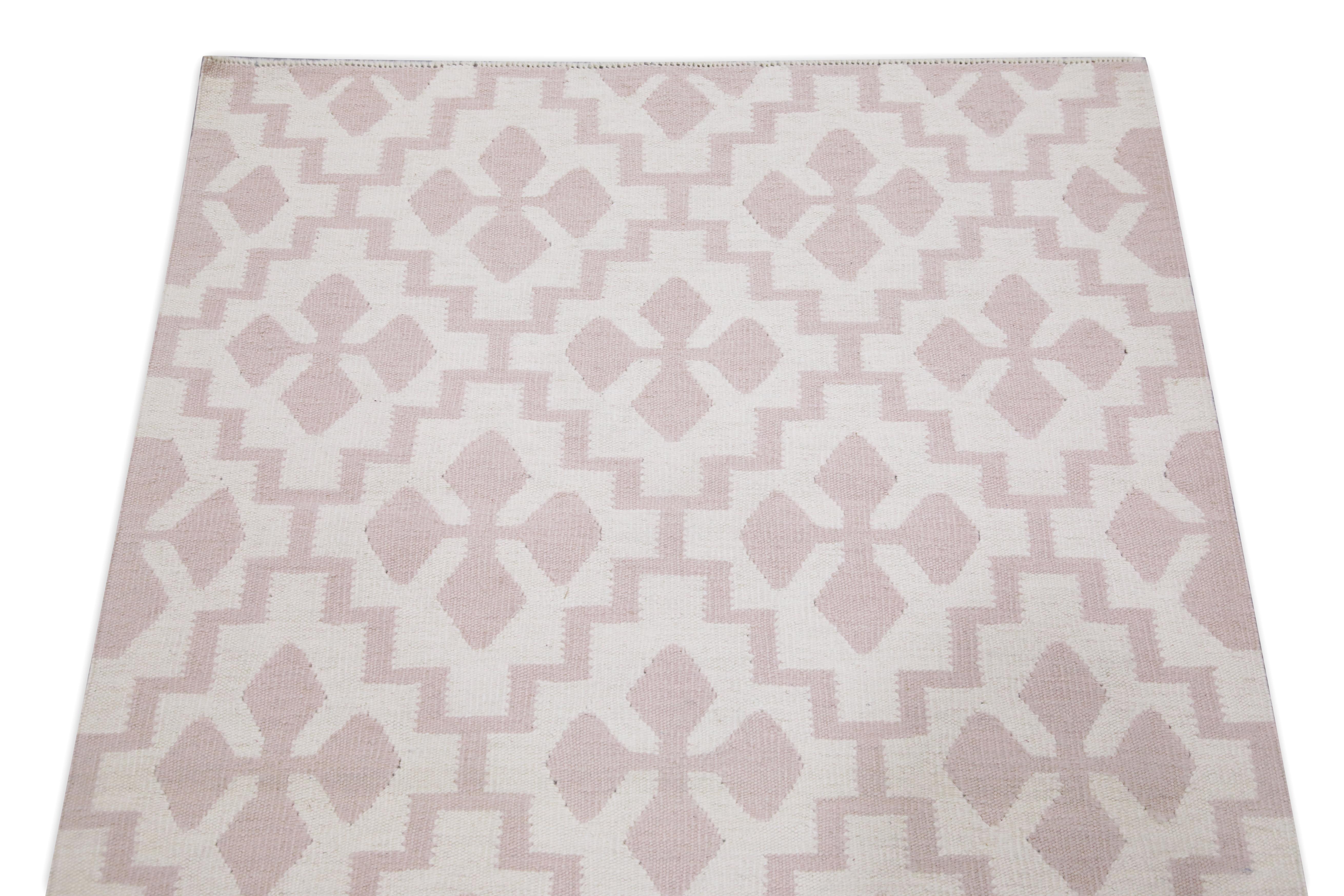 Turkish Pink Modern Flatweave Handmade Wool Rug 3'1